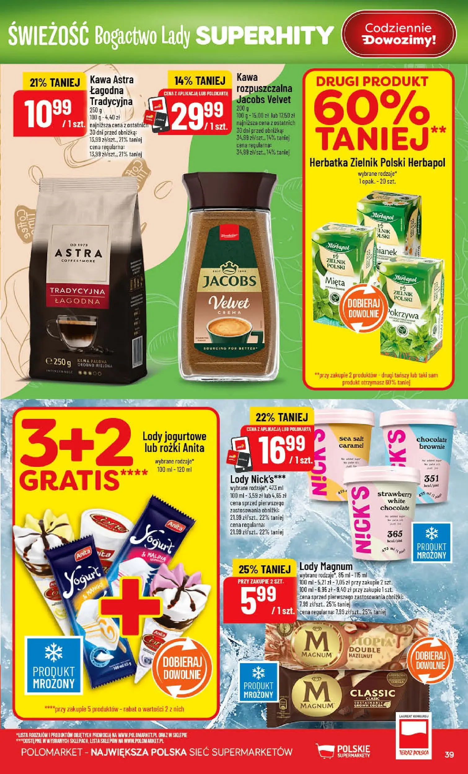 Nowa POLOmarket gazetka od jutra 08.04.2026 | Strona: 39 | Produkty: Mięta, Kawa, Lody jogurtowe, Lody