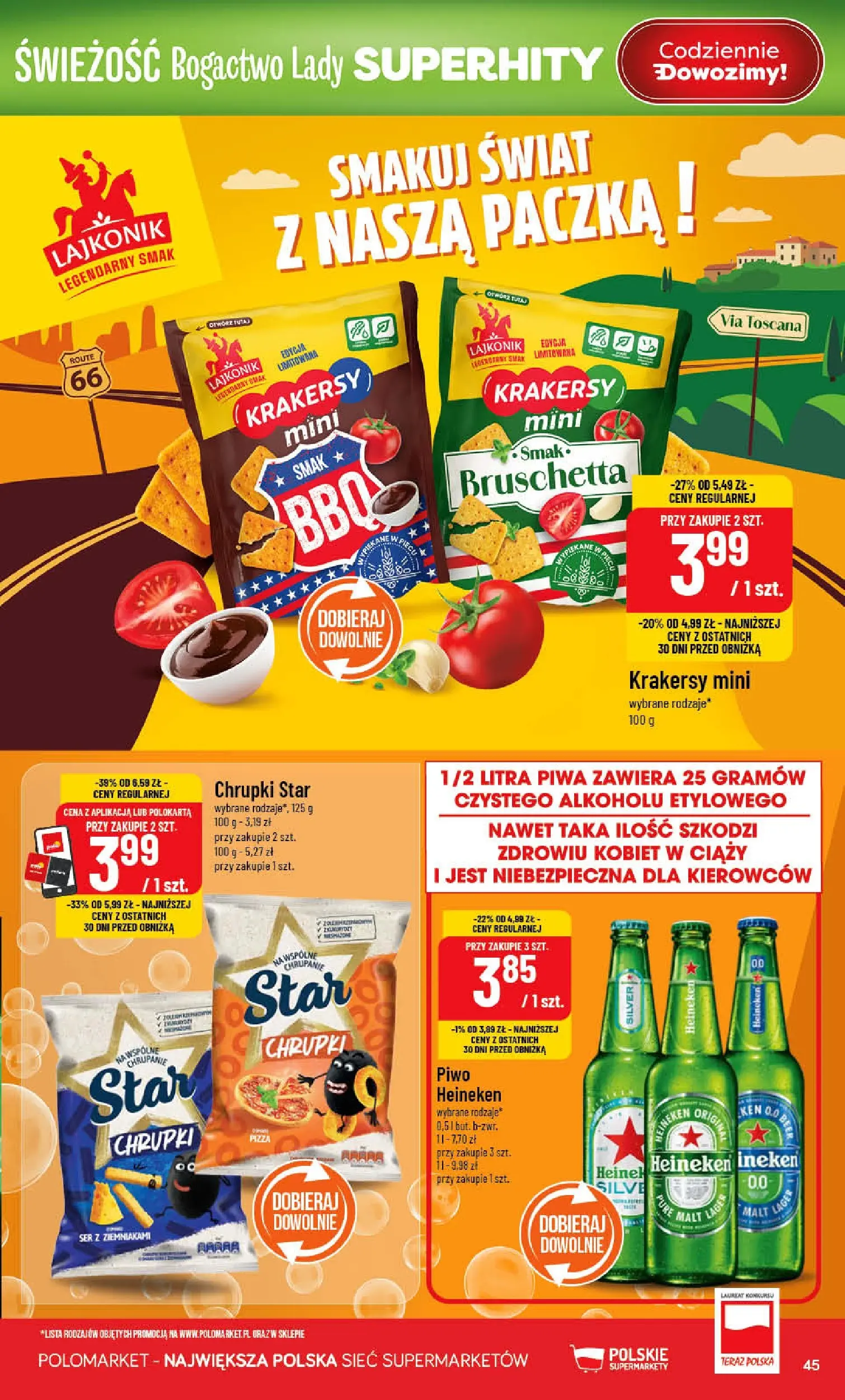 Nowa POLOmarket gazetka od jutra 08.04.2026 | Strona: 45 | Produkty: Krakersy, Ser, Pizza, Piwo