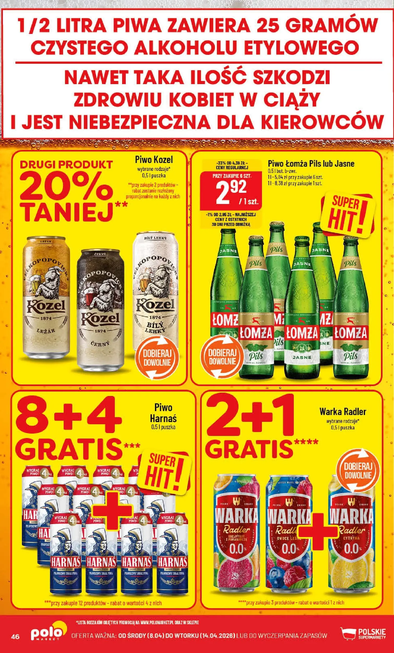 Nowa POLOmarket gazetka od jutra 08.04.2026 | Strona: 46 | Produkty: Warka, Piwo, Piwo kozel, Owoce