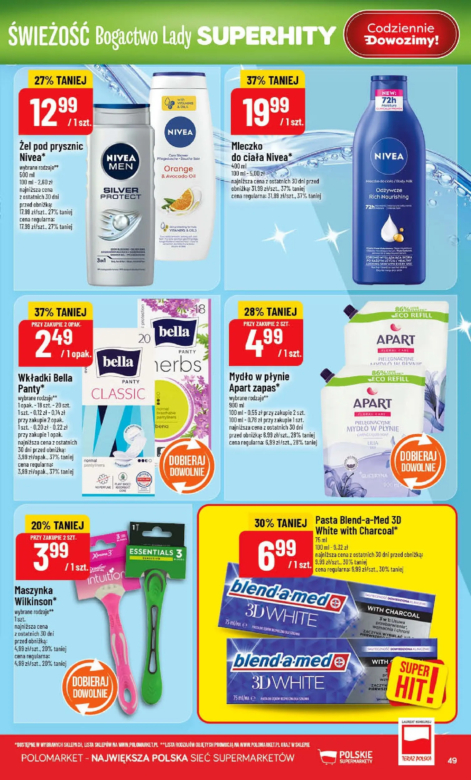Nowa POLOmarket gazetka od jutra 08.04.2026 | Strona: 49 | Produkty: Prysznic, Body, Mydło, Żel pod prysznic