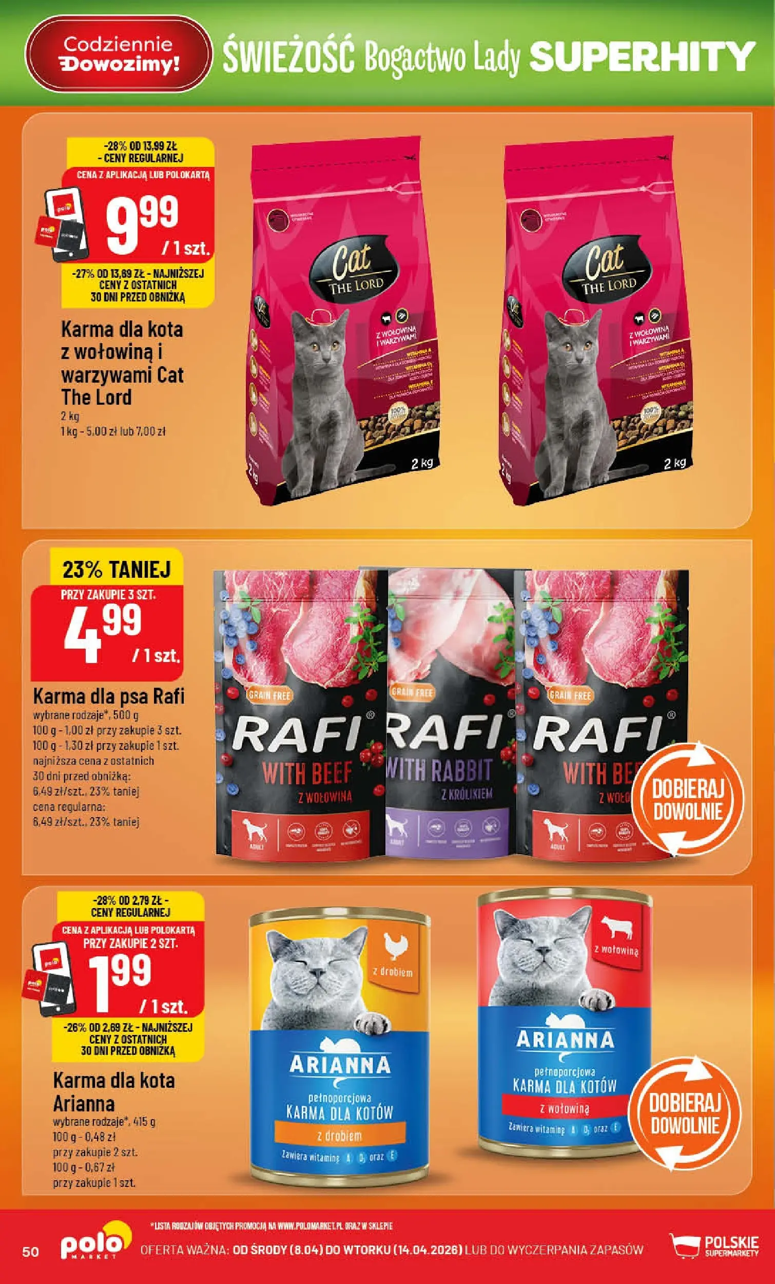Nowa POLOmarket gazetka od jutra 08.04.2026 | Strona: 50 | Produkty: Karma dla kotów, Karma dla kota, Karma dla psa, Wołowina