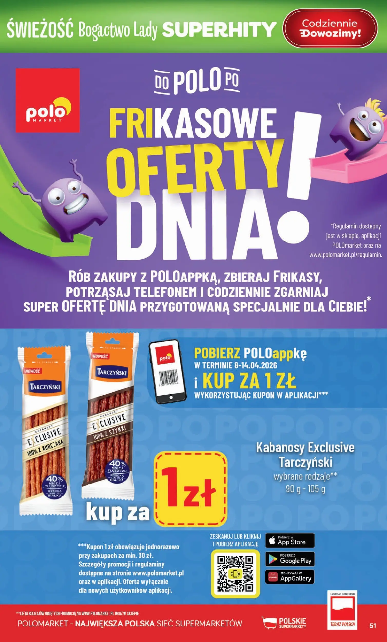 Nowa POLOmarket gazetka od jutra 08.04.2026 | Strona: 51 | Produkty: Kabanosy