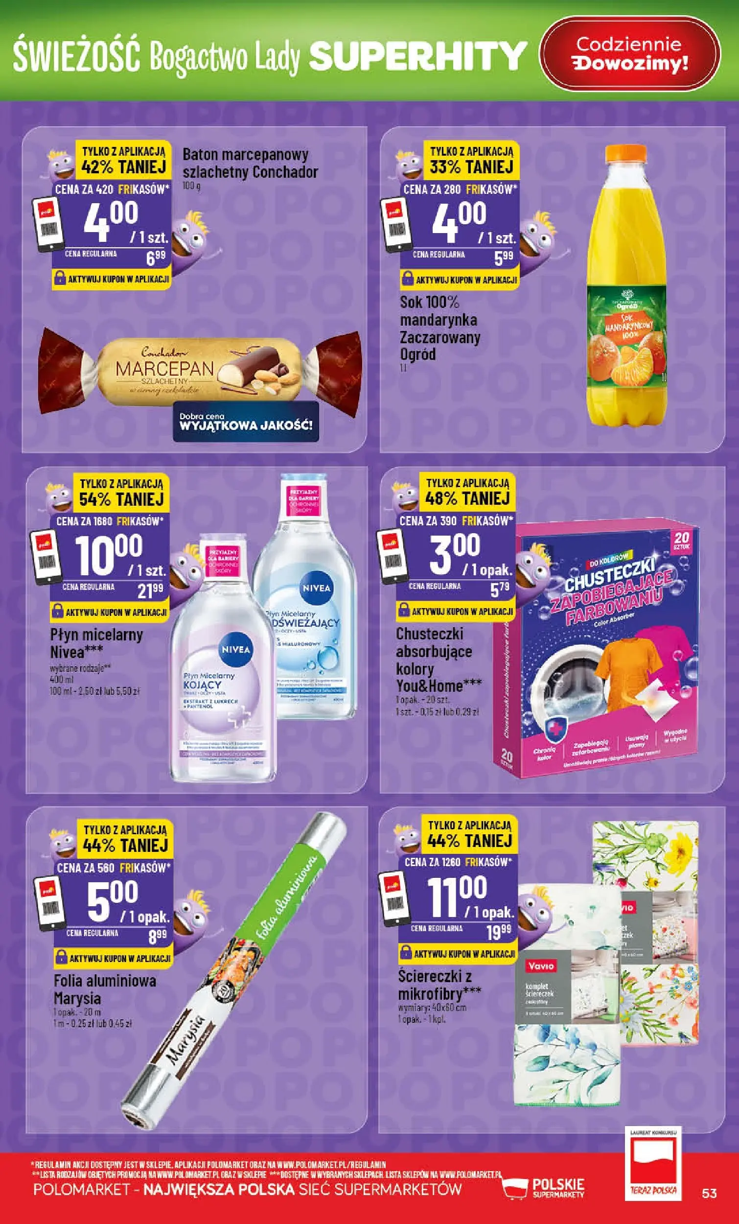 Nowa POLOmarket gazetka od jutra 08.04.2026 | Strona: 53 | Produkty: Baton, Sok, Marcepan