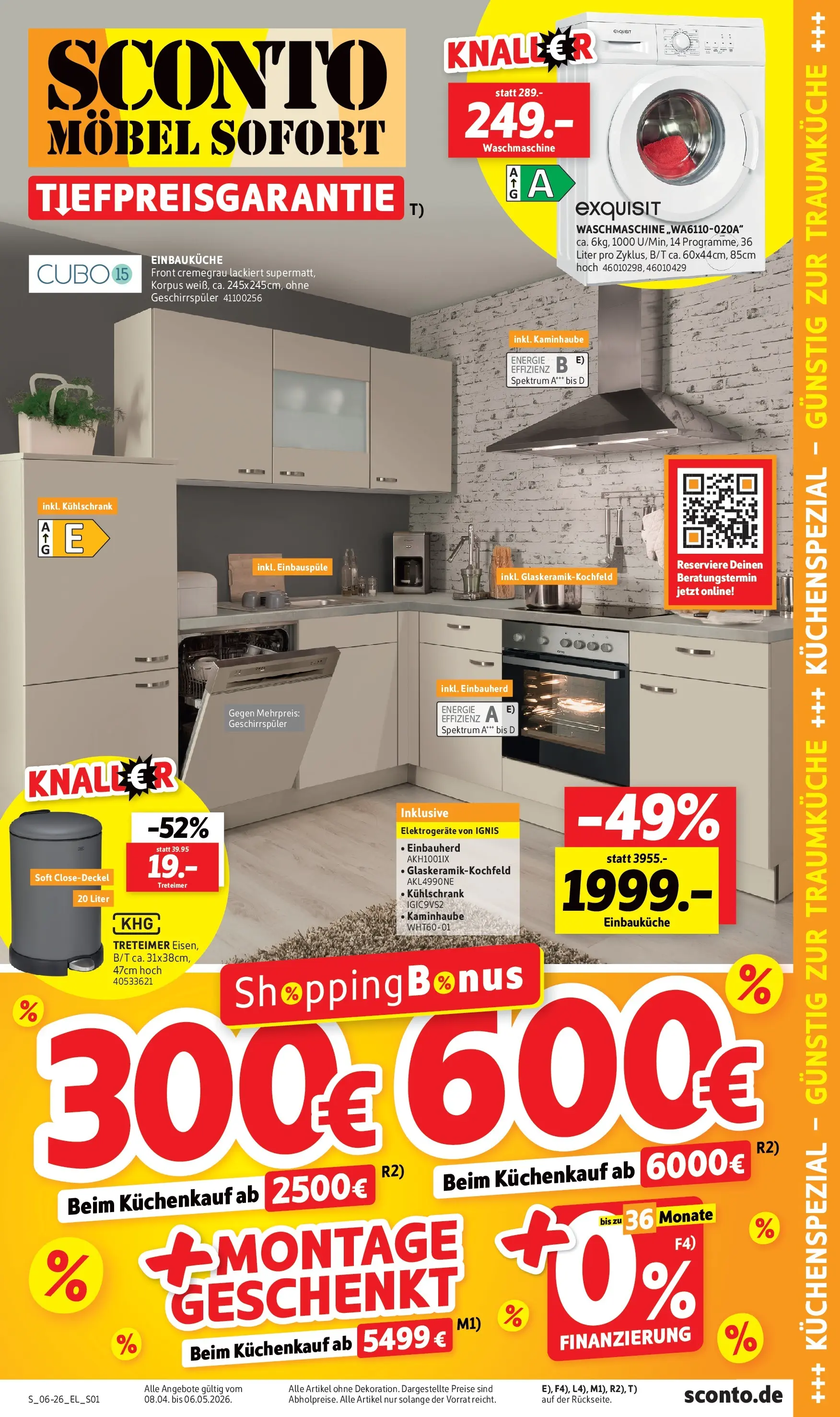 Sconto Küchenspezial Erfurt (ab 08.04.2026) zum Blättern | Seite: 1 | Produkte: Geschirrspüler, Einbauküche, Kühlschrank, Waschmaschine