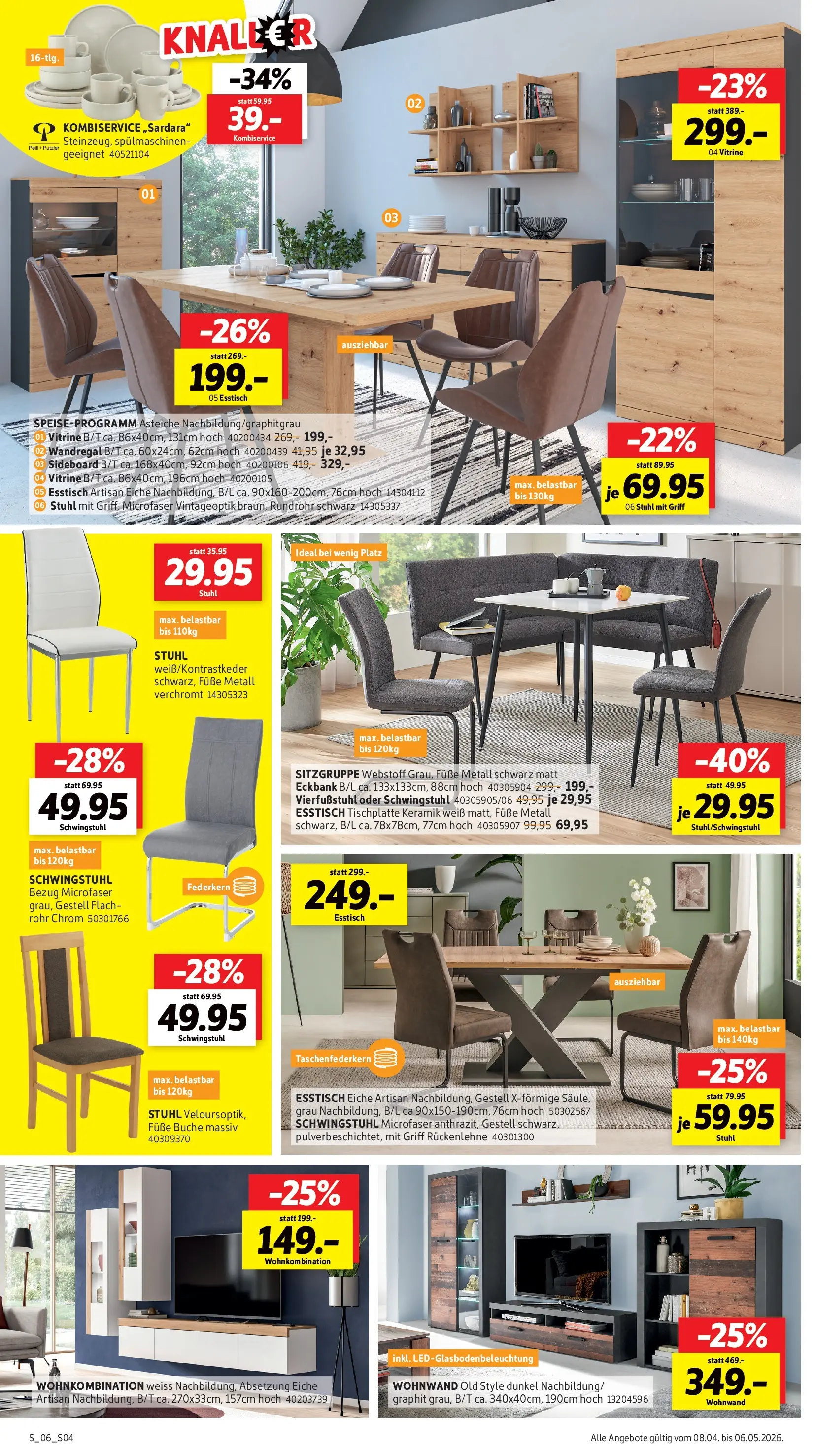 Sconto Prospekt Großpösna (ab 08.04.2026) zum Blättern | Seite: 4 | Produkte: Wandregal, Esstisch, Vitrine, Stuhl