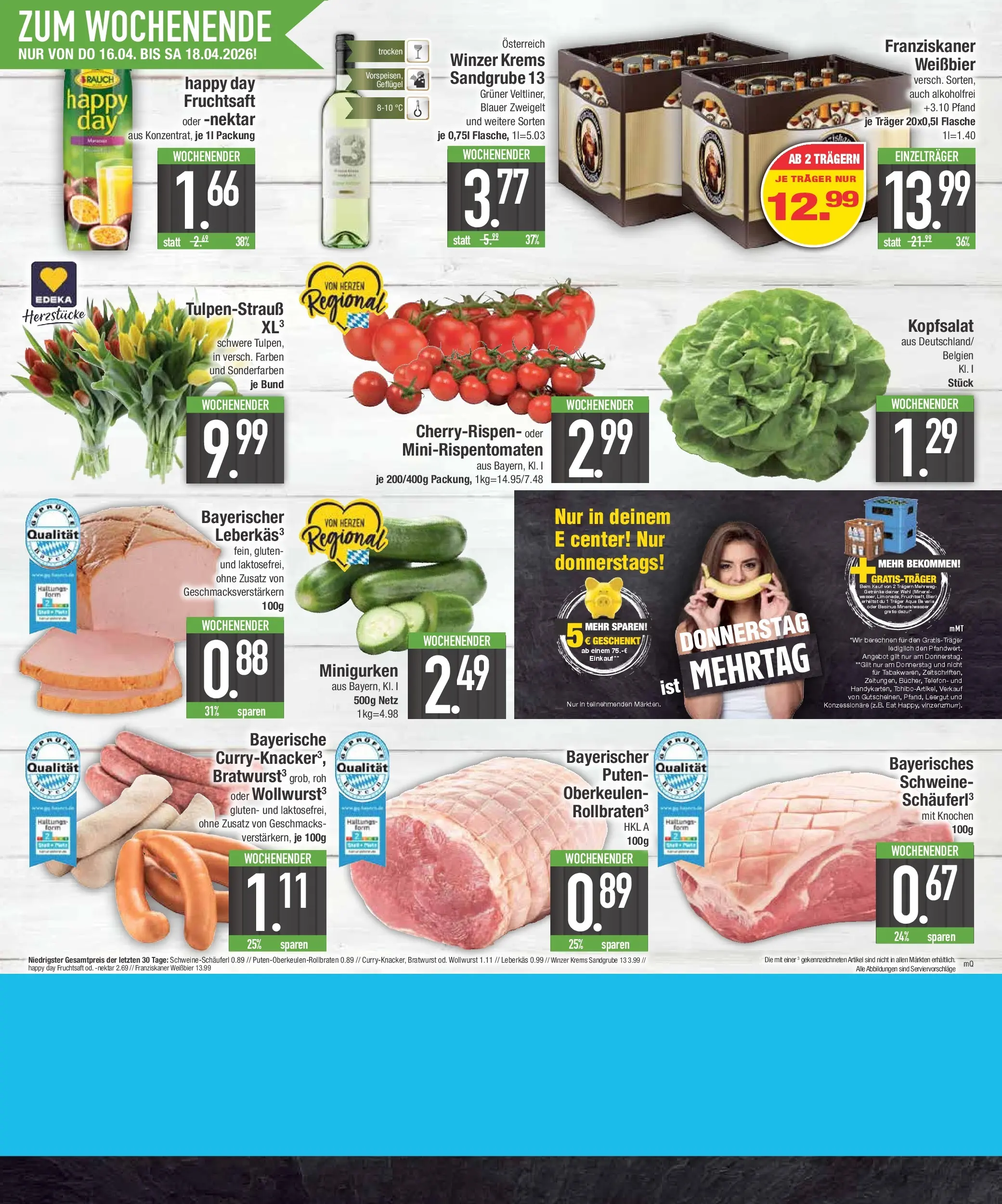 E center Prospekt Bad Reichenhall	 (ab 12.04.2026) zum Blättern | Seite: 20 | Produkte: Franziskaner, Weißbier, Bratwurst, Mineralwasser