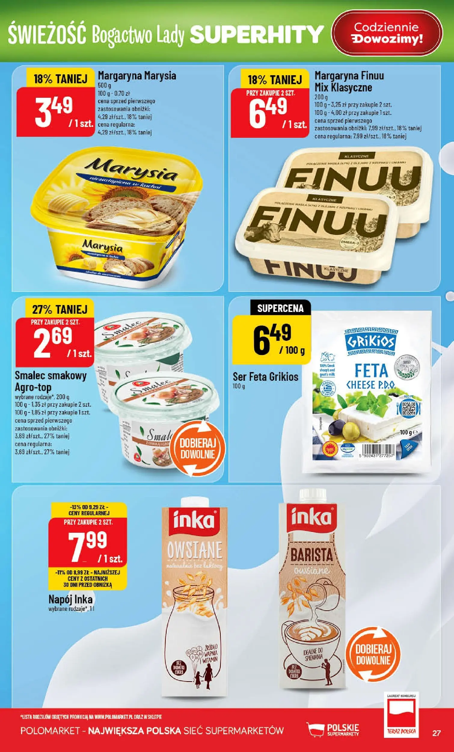 Nowa POLOmarket gazetka od jutra 08.04.2026 | Strona: 27 | Produkty: Margaryna, Mleko, Ser, Ser feta