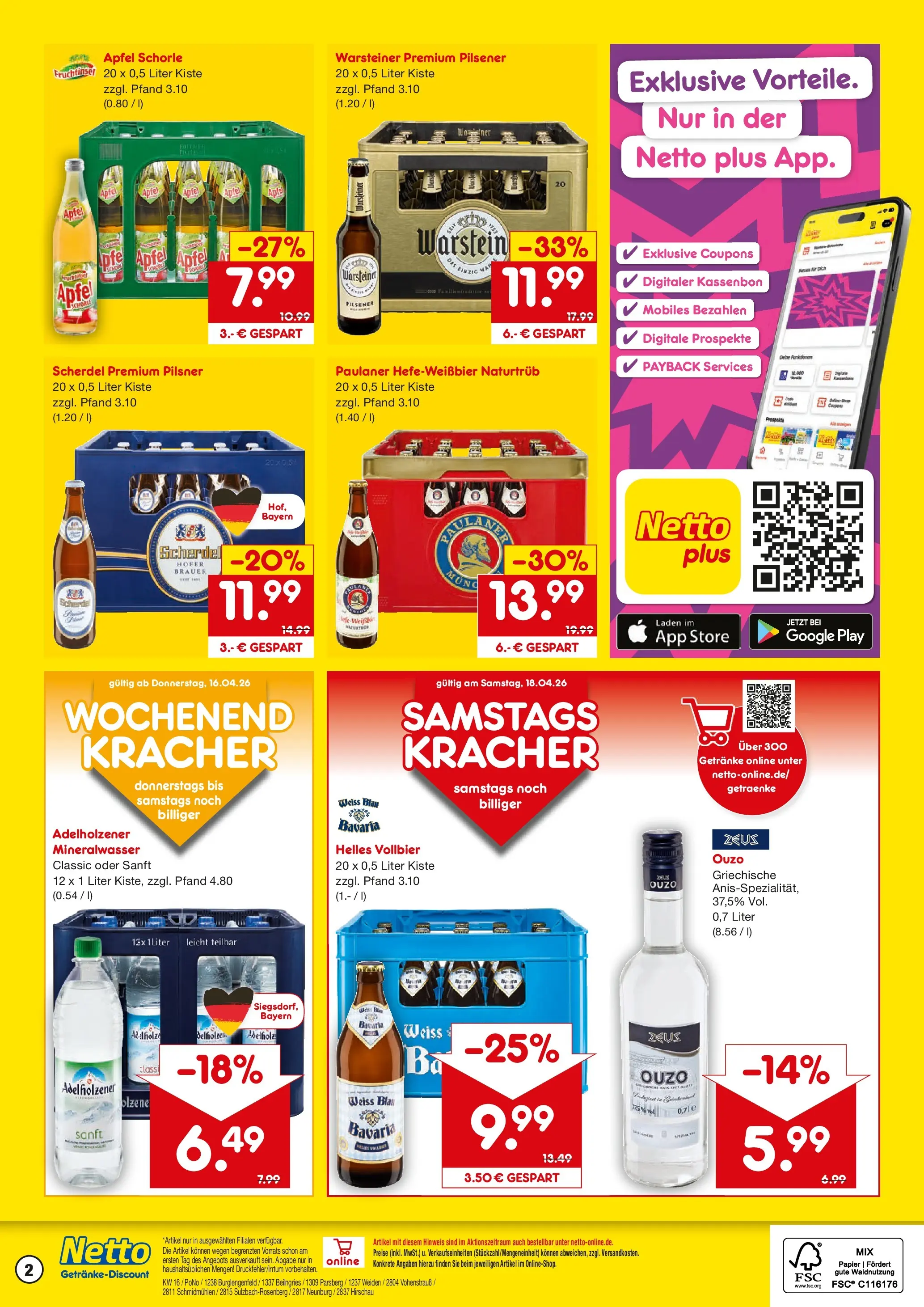 Netto Marken-Discount Prospekt Neunburg Vorm Wald	 (ab 13.04.2026) » Angebote | Seite: 2 | Produkte: Ouzo, Mineralwasser, Warsteiner, Paulaner