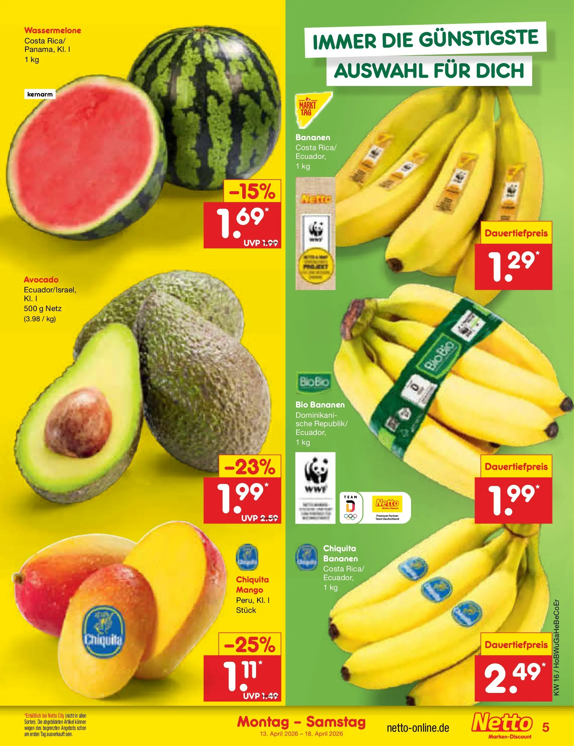 Netto Marken-Discount Prospekt Nordhausen	 (ab 13.04.2026) » Angebote | Seite: 7 | Produkte: Bananen, Avocado, Mango, Wassermelone