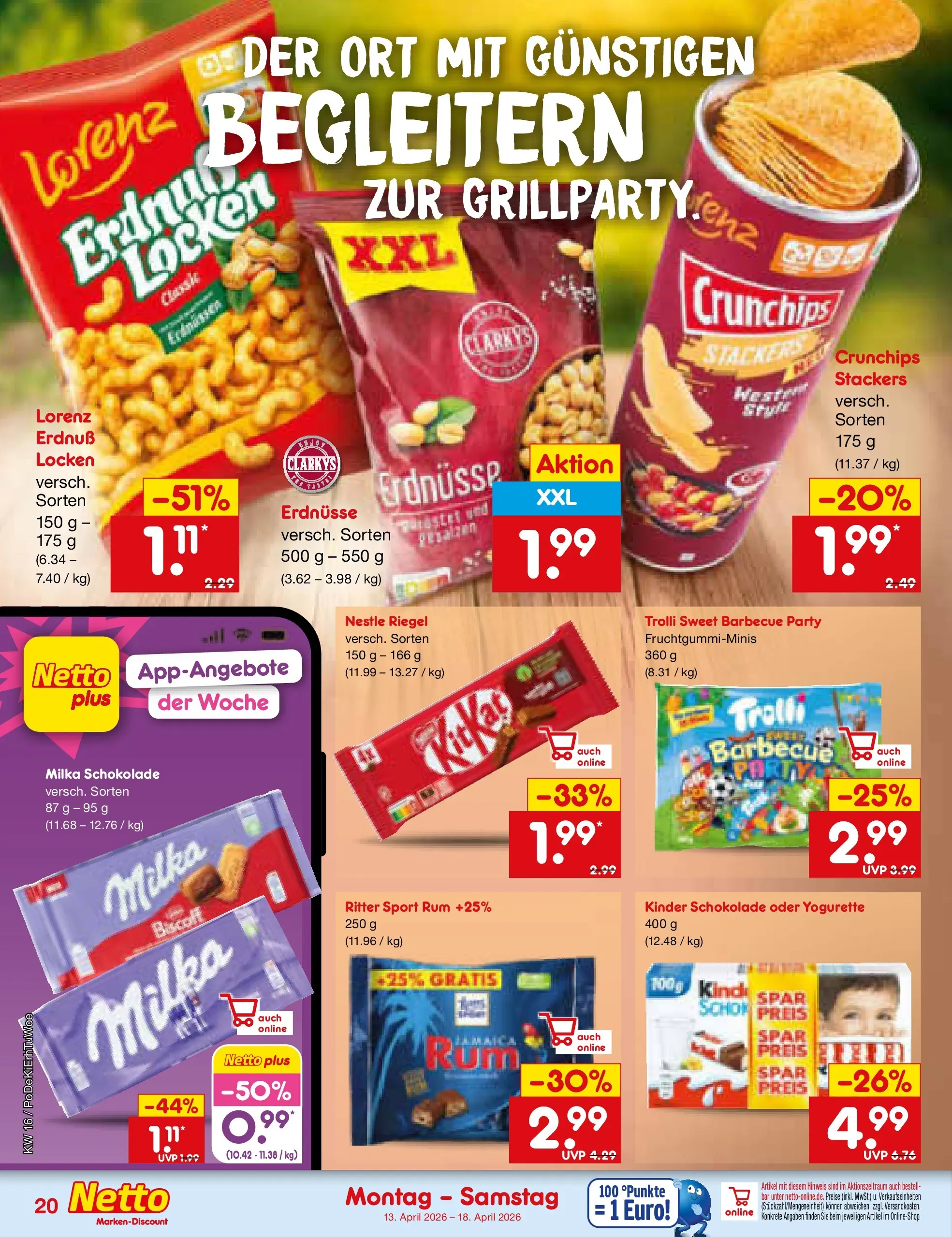 Netto Marken-Discount Prospekt Katzweiler	 (ab 13.04.2026) » Angebote | Seite: 17 | Produkte: Erdnüsse, Milka schokolade, Ritter sport, Milka