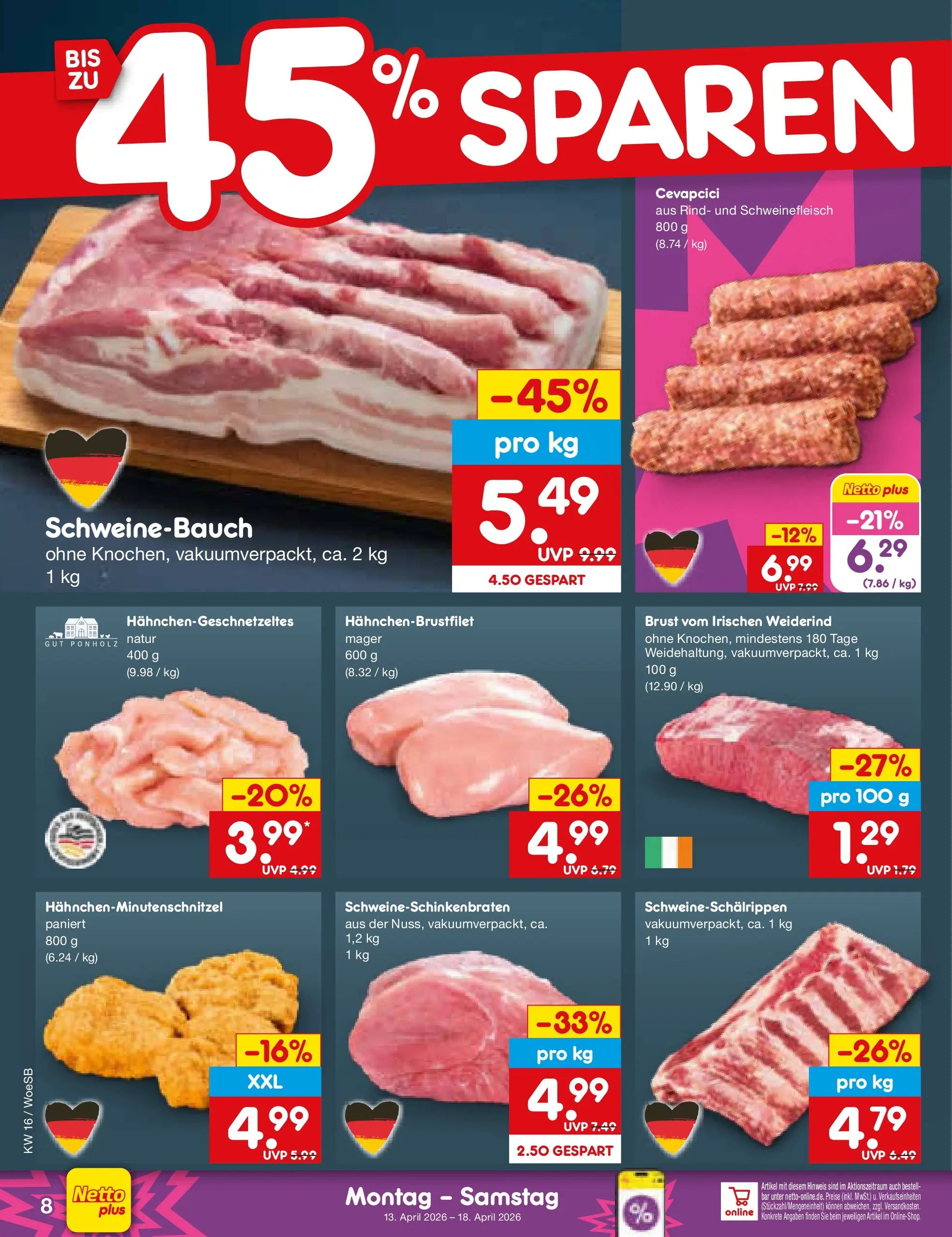 Netto Marken-Discount Prospekt Katzweiler	 (ab 13.04.2026) » Angebote | Seite: 7 | Produkte: Schweinebauch, Cevapcici, Schweinefleisch