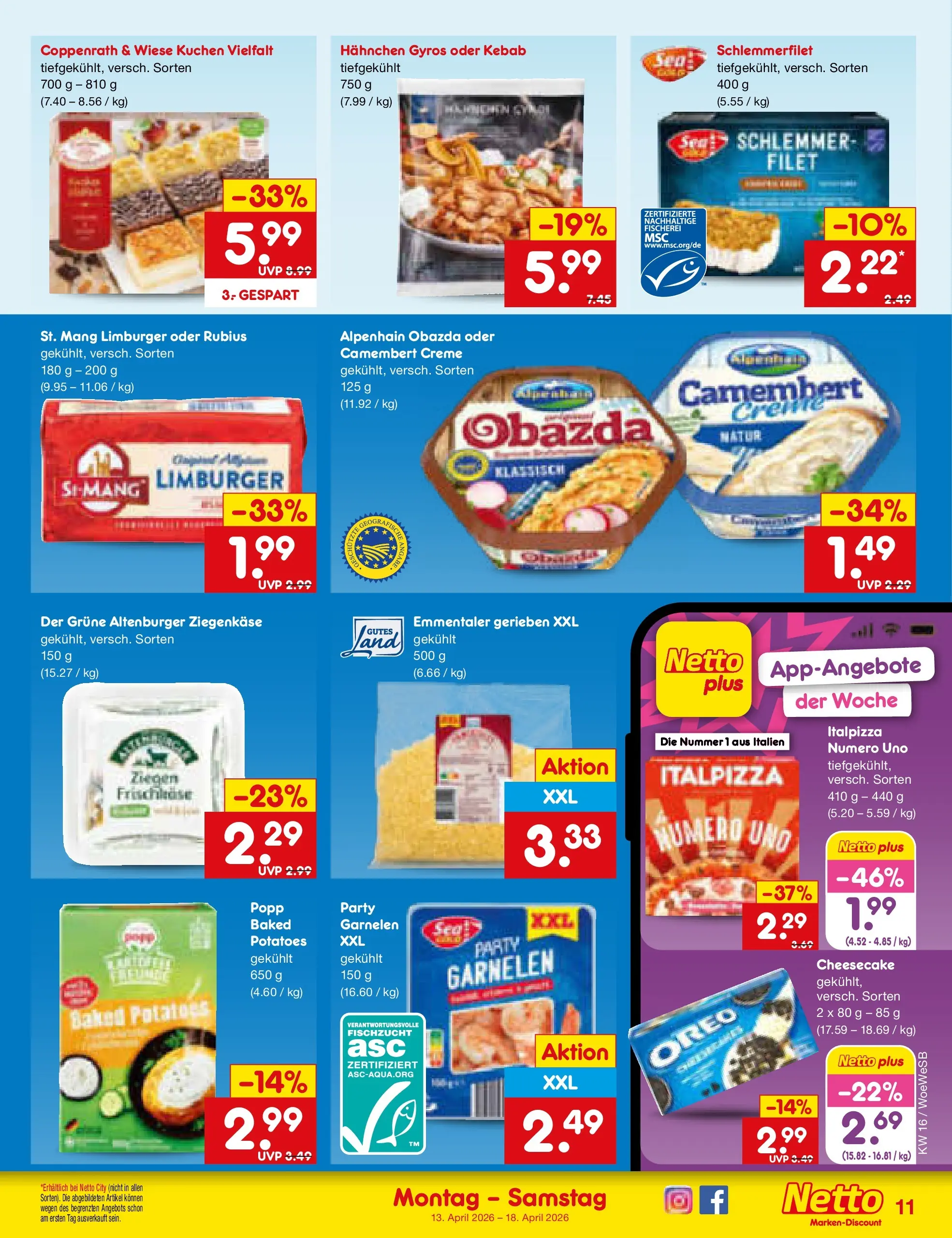 Netto Marken-Discount Prospekt Katzweiler	 (ab 13.04.2026) » Angebote | Seite: 10 | Produkte: Hahnchen, Garnelen, Kuchen, Frischkase