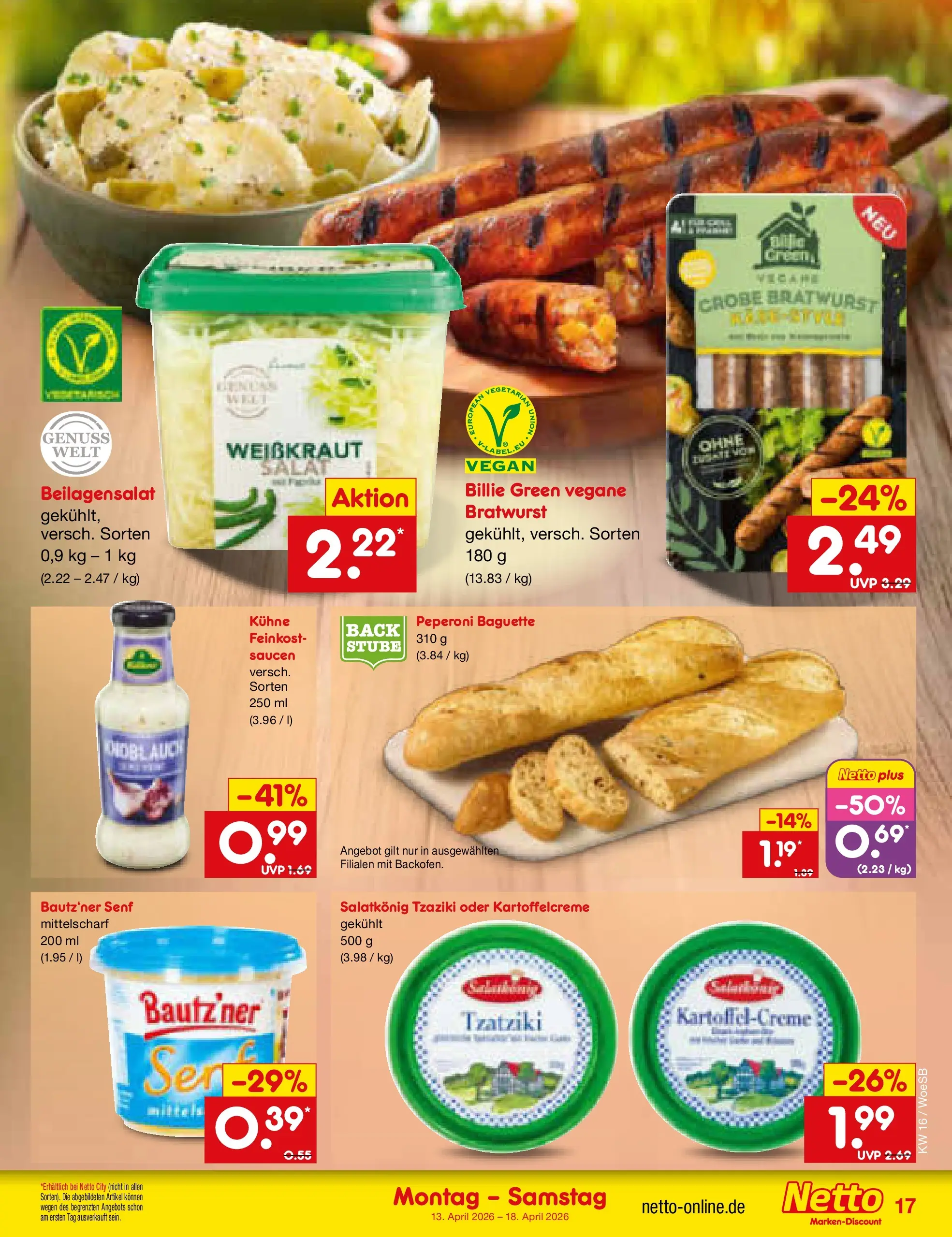 Netto Marken-Discount Prospekt Katzweiler	 (ab 13.04.2026) » Angebote | Seite: 15 | Produkte: Bratwurst, Baguette, Knoblauch