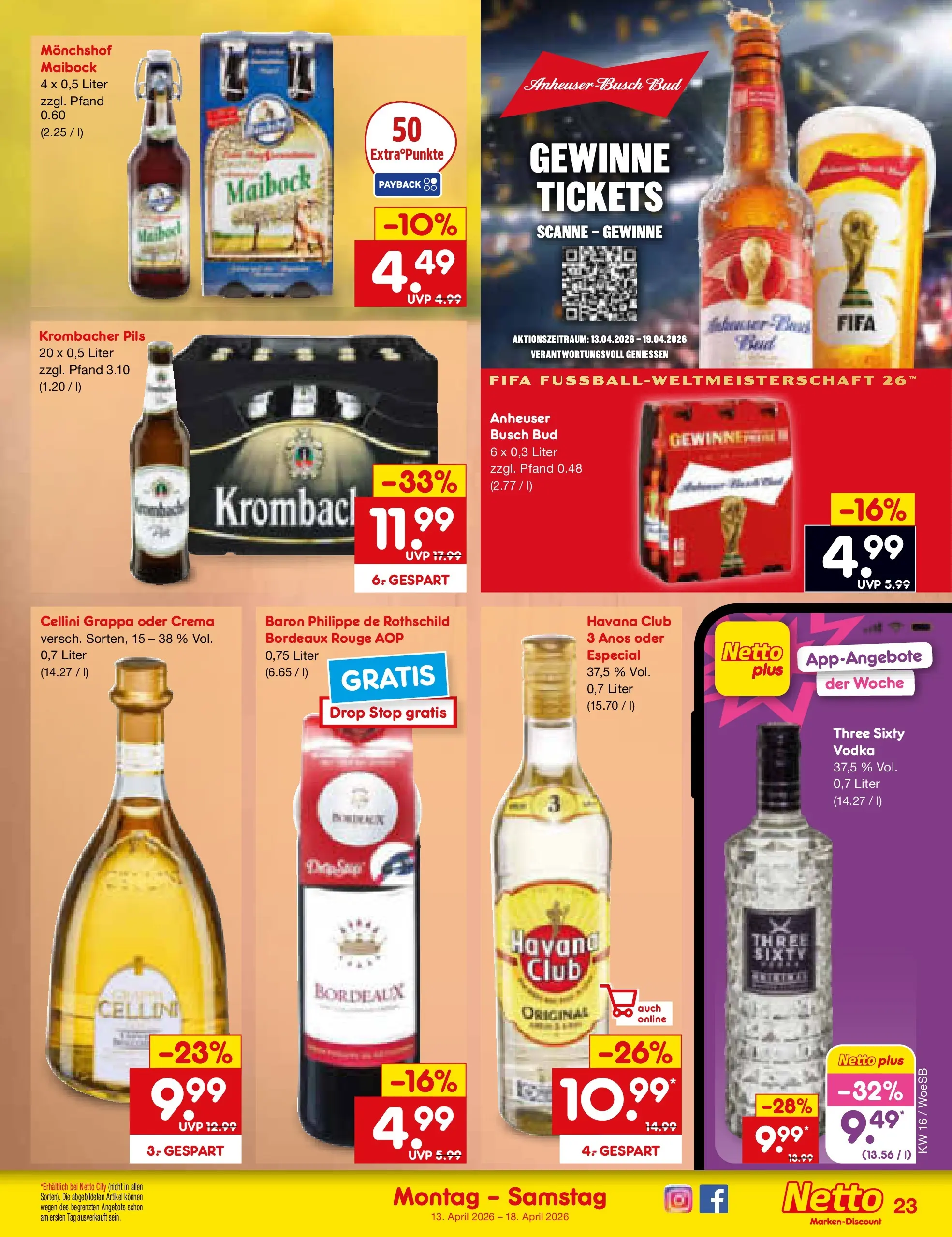 Netto Marken-Discount Prospekt Katzweiler	 (ab 13.04.2026) » Angebote | Seite: 22 | Produkte: Havana club, Pils, Krombacher, Vodka