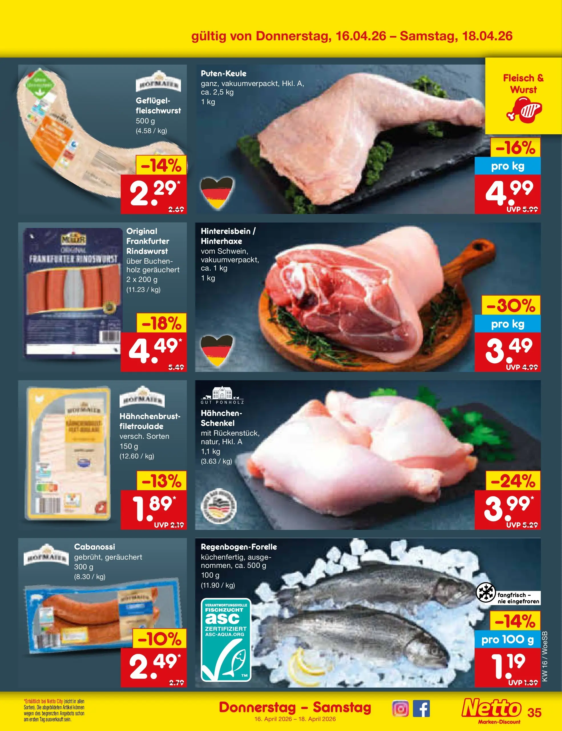 Netto Marken-Discount Prospekt Katzweiler	 (ab 13.04.2026) » Angebote | Seite: 42 | Produkte: Hahnchen, Wurst, Fleisch, Hahnchenbrust