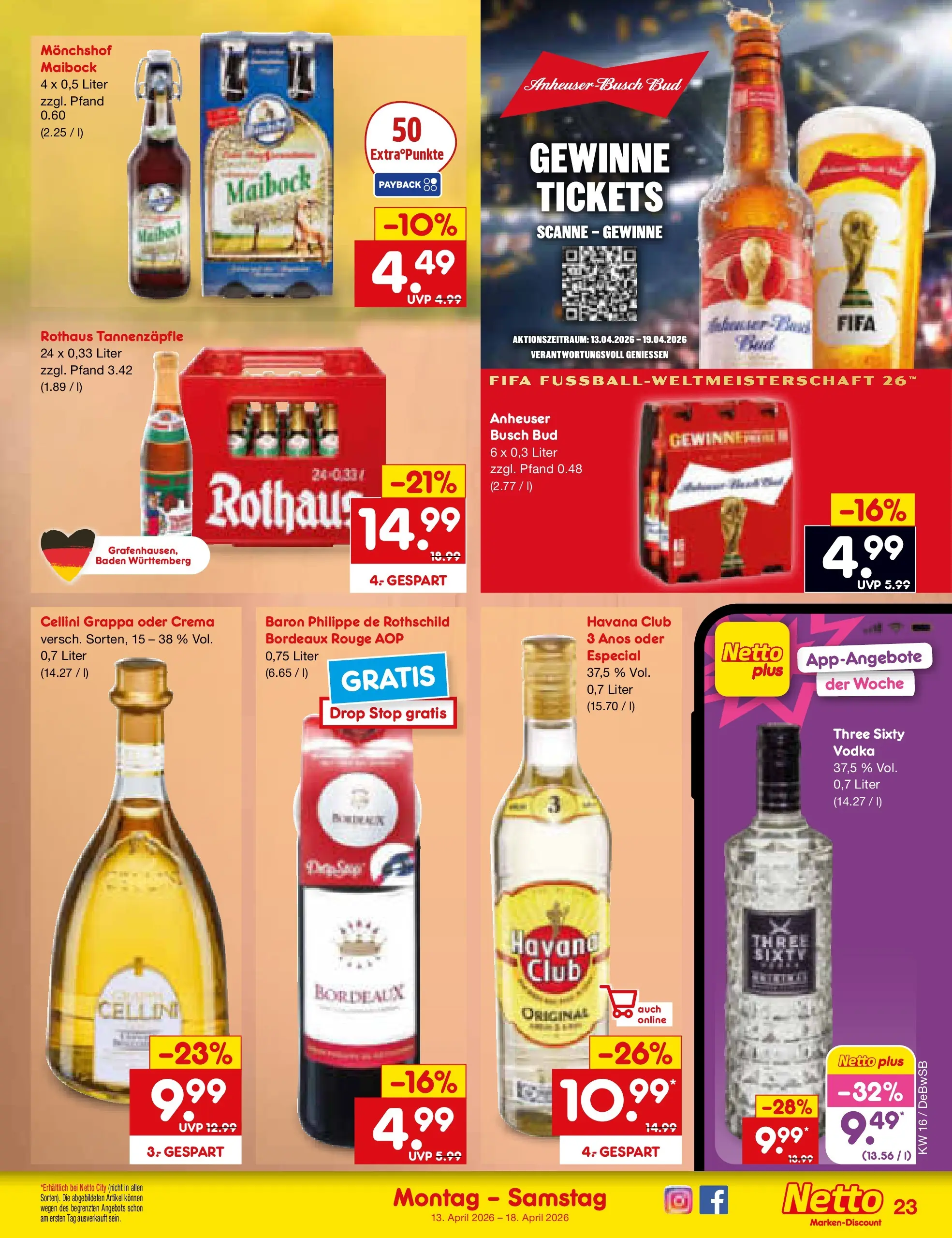 Netto Marken-Discount Prospekt Waiblingen-Bittenfeld	 (ab 13.04.2026) » Angebote | Seite: 35 | Produkte: Havana club, Monchshof, Rouge, Vodka