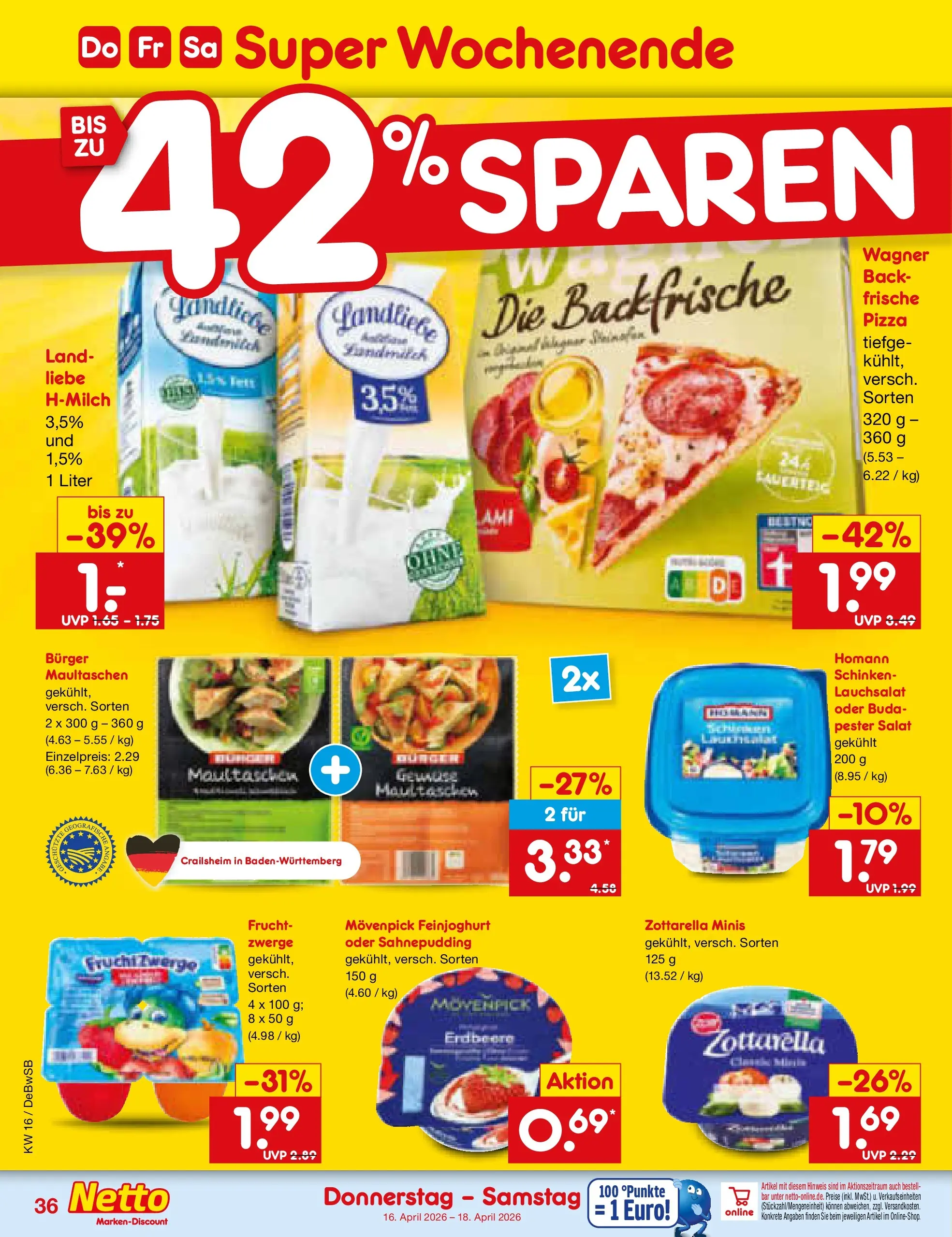 Netto Marken-Discount Prospekt Waiblingen-Bittenfeld	 (ab 13.04.2026) » Angebote | Seite: 54 | Produkte: Fruchtzwerge, Schinken, Pizza, Salat
