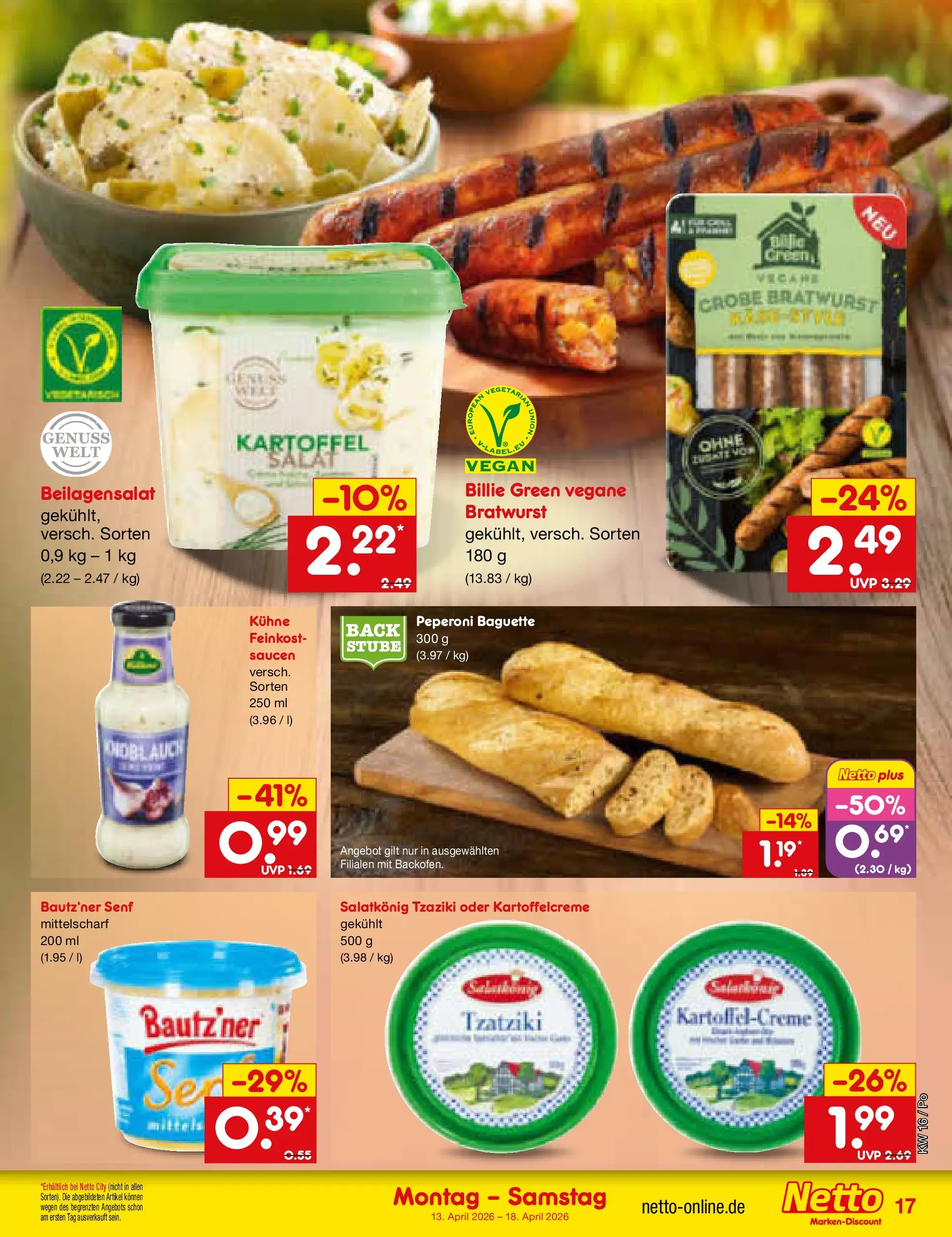 Netto Marken-Discount Prospekt Selb (ab 13.04.2026) » Angebote | Seite: 19 | Produkte: Bratwurst, Baguette, Salat Netto Marken-Discount Prospekt Selb (ab 13.04.2026) » Angebote | Seite: 19 | Produkte: Bratwurst, Baguette, Salat