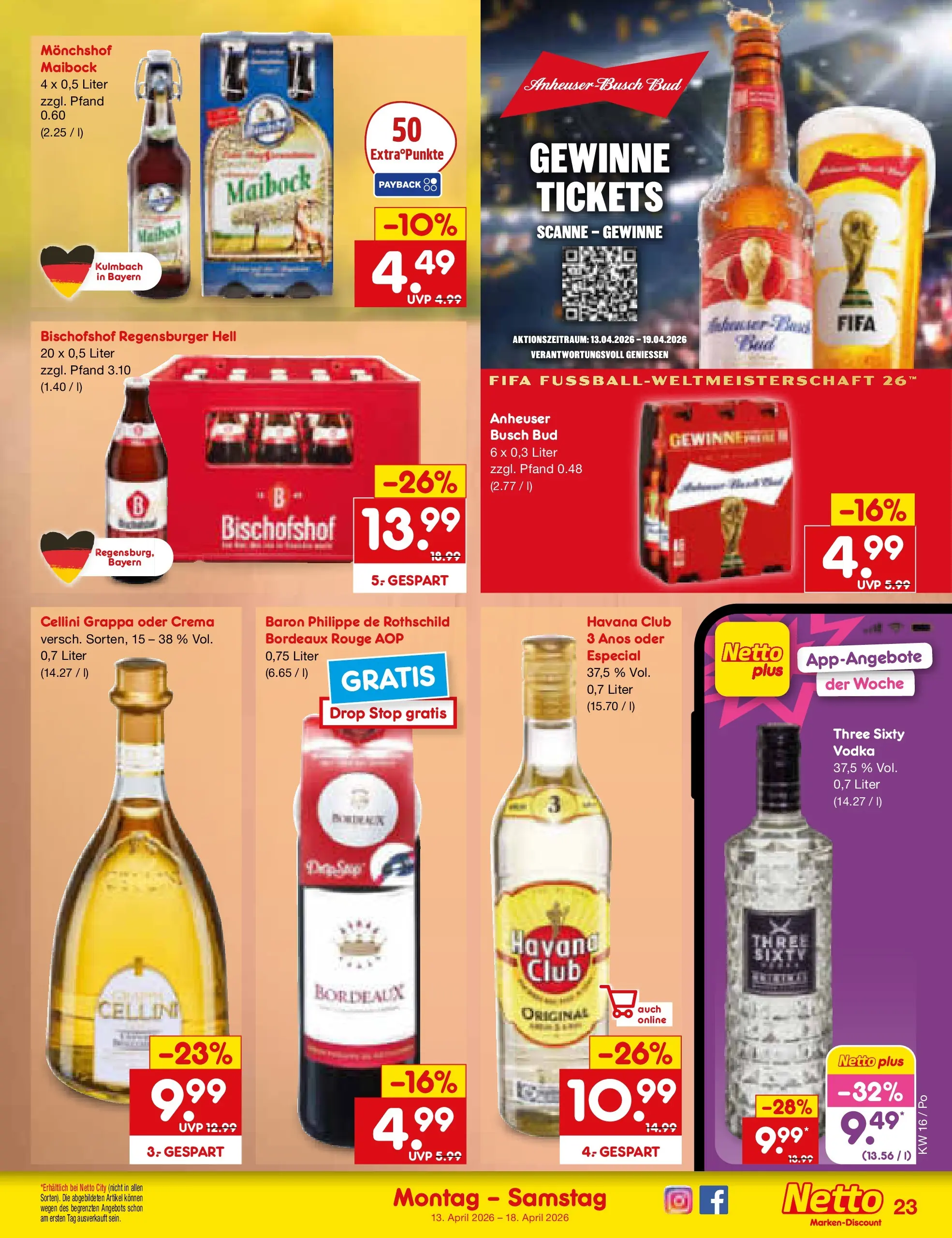 Netto Marken-Discount Prospekt Selb (ab 13.04.2026) » Angebote | Seite: 33 | Produkte: Havana club, Monchshof, Rouge, Vodka Netto Marken-Discount Prospekt Selb (ab 13.04.2026) » Angebote | Seite: 33 | Produkte: Havana club, Monchshof, Rouge, Vodka