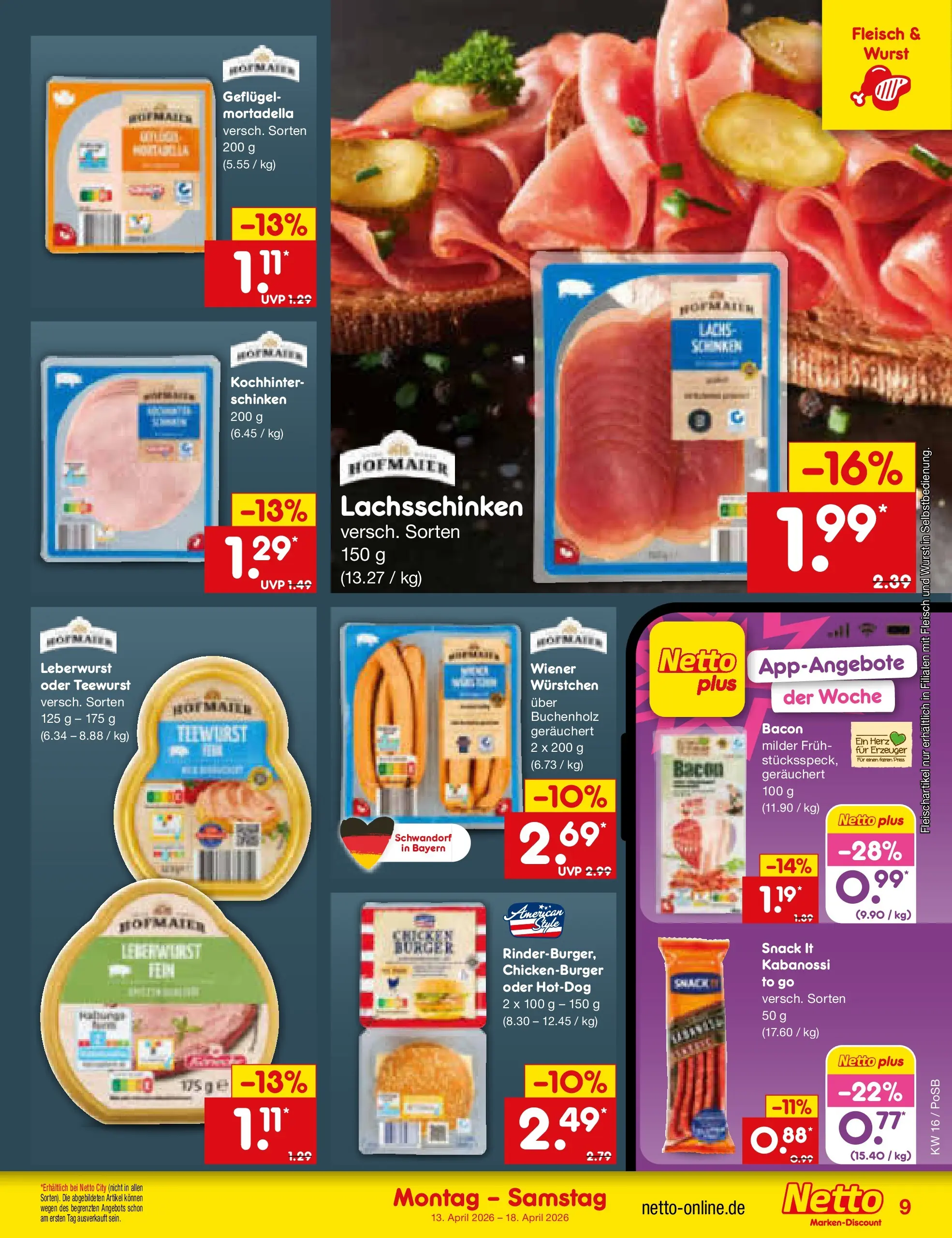 Netto Marken-Discount Prospekt Regensburg	 (ab 13.04.2026) » Angebote | Seite: 11 | Produkte: Lachs, Wurst, Schinken, Fleisch