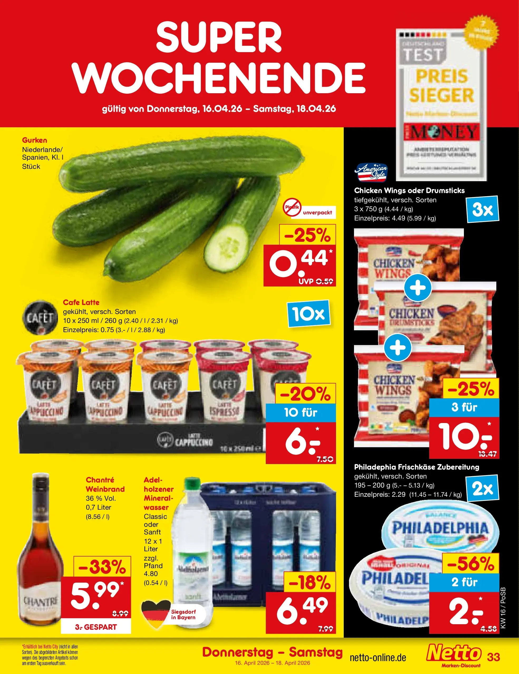 Netto Marken-Discount Prospekt Regensburg	 (ab 13.04.2026) » Angebote | Seite: 45 | Produkte: Philadelphia, Wasser, Gurken, Frischkase