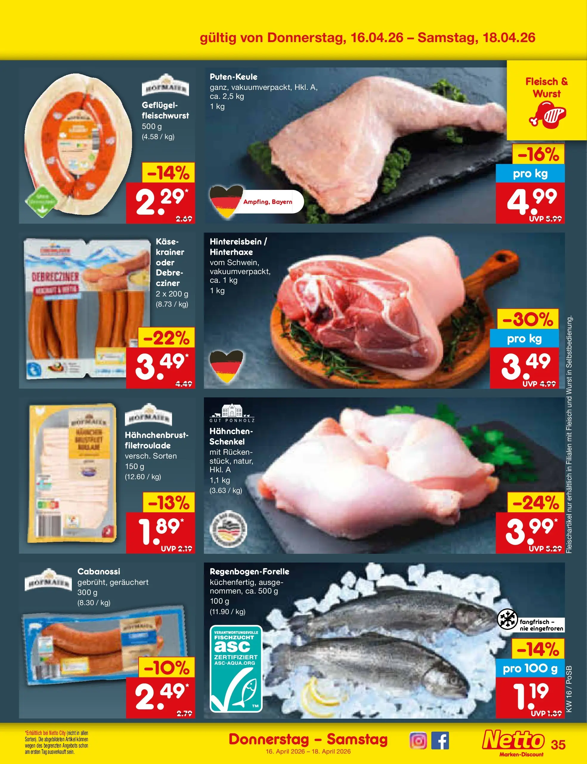 Netto Marken-Discount Prospekt Regensburg	 (ab 13.04.2026) » Angebote | Seite: 47 | Produkte: Hahnchen, Wurst, Fleisch, Hahnchenbrust