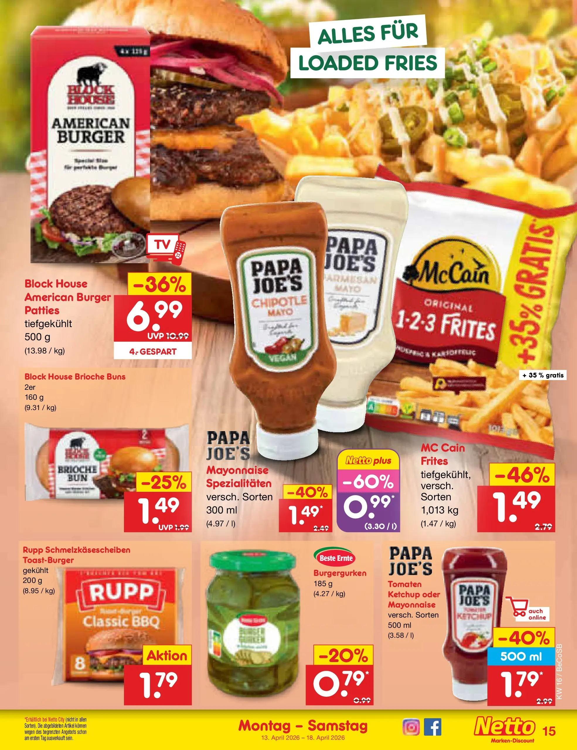 Netto Marken-Discount Prospekt Kremmen	 (ab 13.04.2026) » Angebote | Seite: 17 | Produkte: Burger, Tomaten, McCain, Ketchup