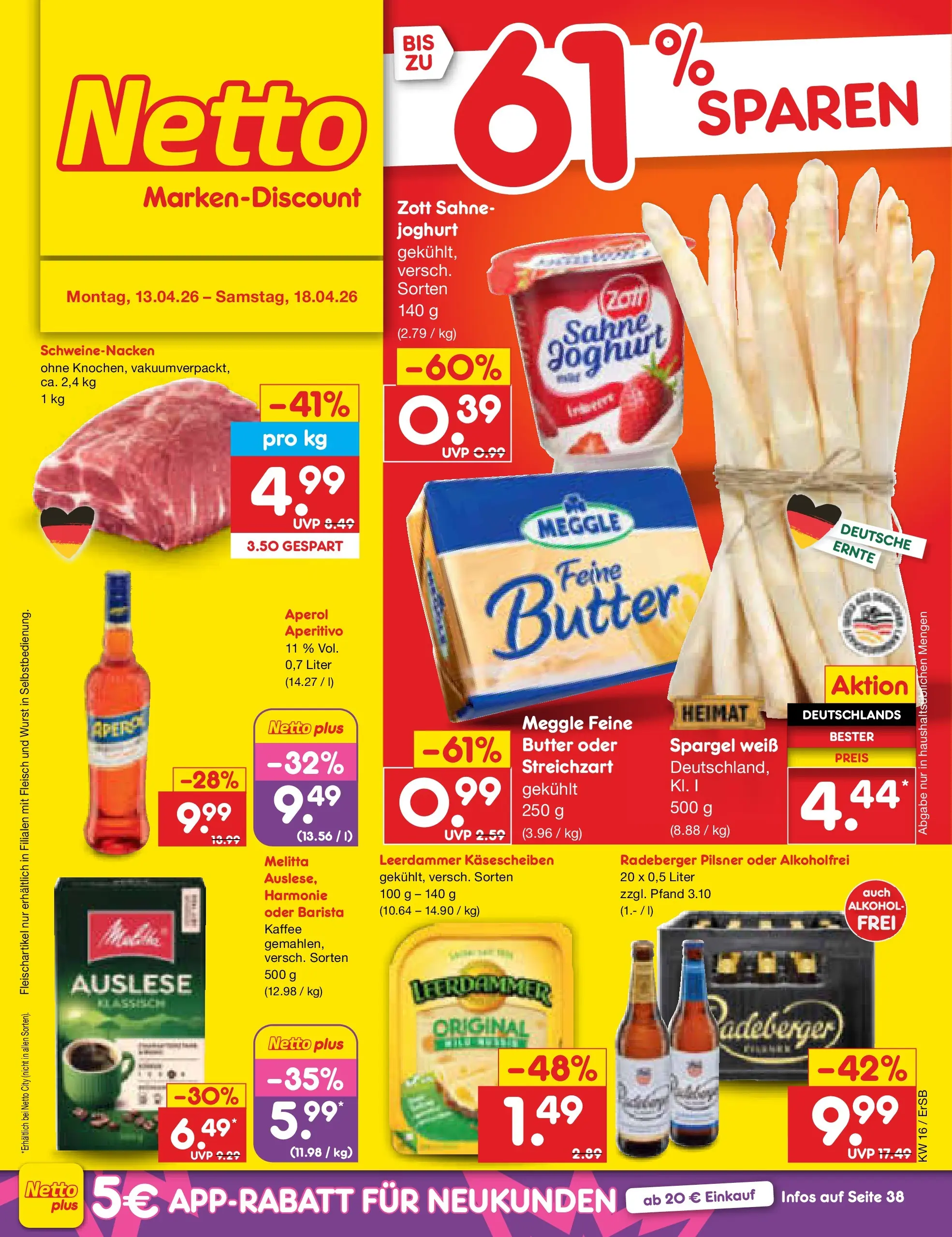 Netto Marken-Discount Prospekt Nordhausen	 (ab 13.04.2026) » Angebote | Seite: 1 | Produkte: Spargel, Aperol, Fleisch, Radeberger pilsner