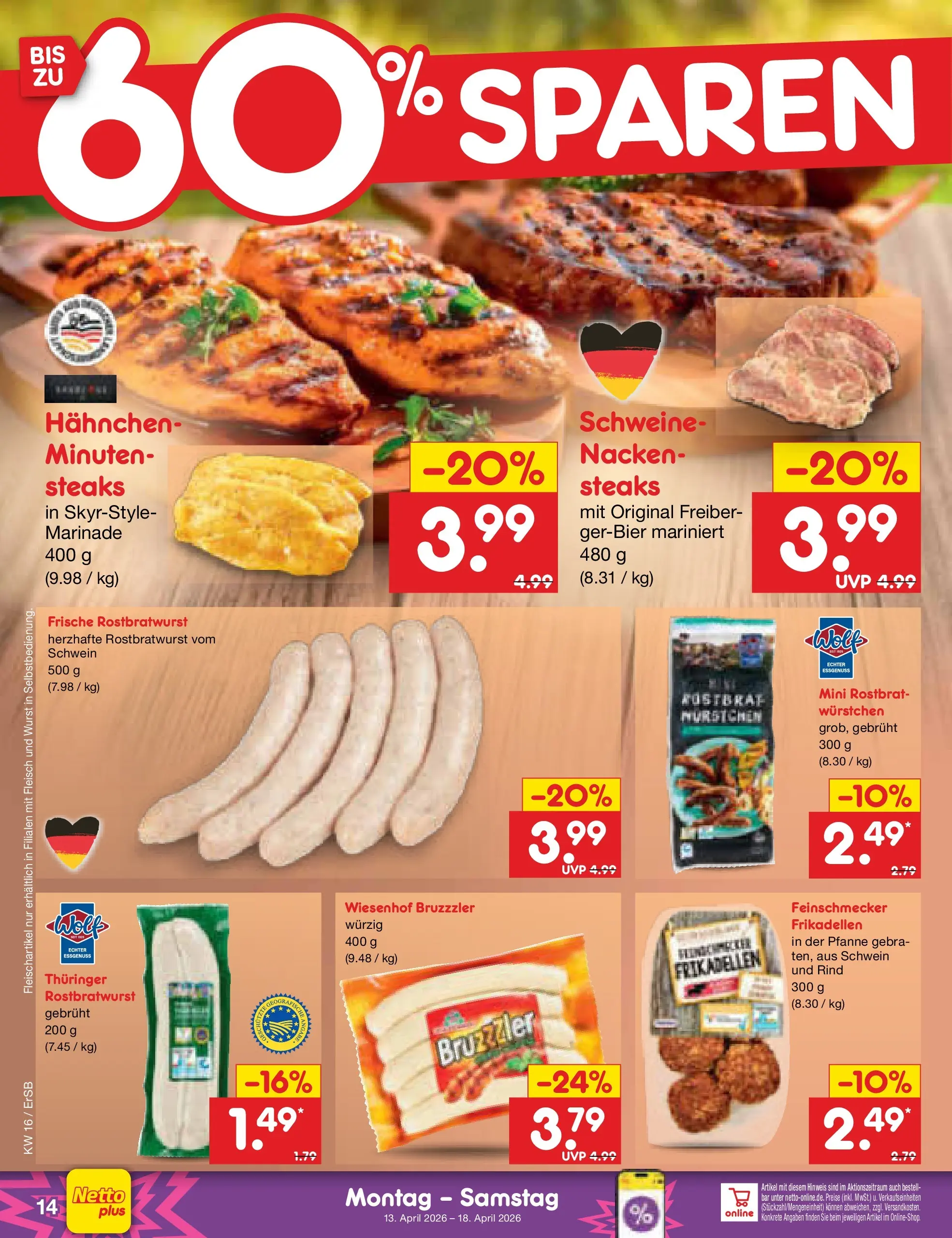 Netto Marken-Discount Prospekt Nordhausen	 (ab 13.04.2026) » Angebote | Seite: 16 | Produkte: Hahnchen, Wurst, Fleisch