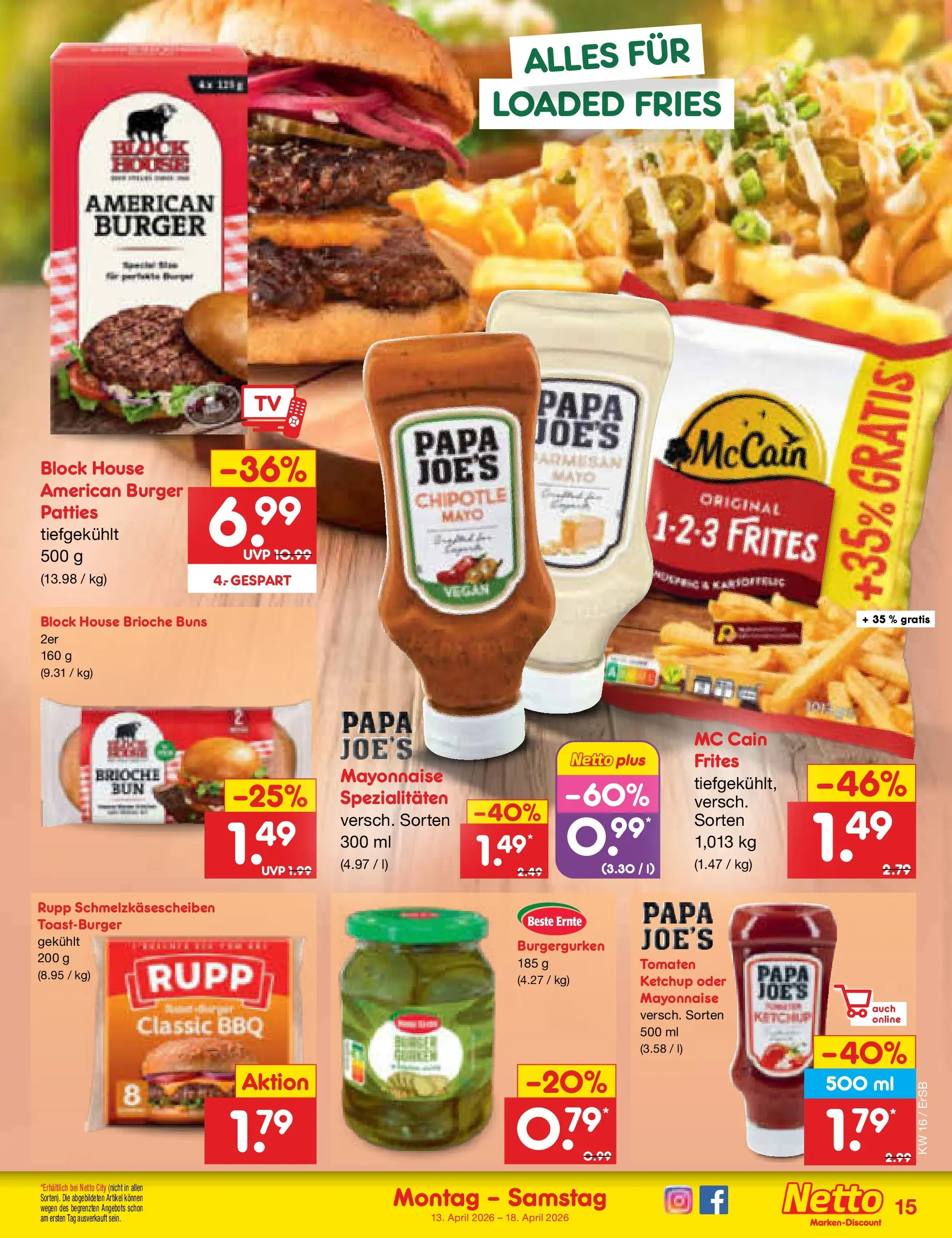 Netto Marken-Discount Prospekt Nordhausen	 (ab 13.04.2026) » Angebote | Seite: 17 | Produkte: Burger, Tomaten, Mayonnaise, Ketchup