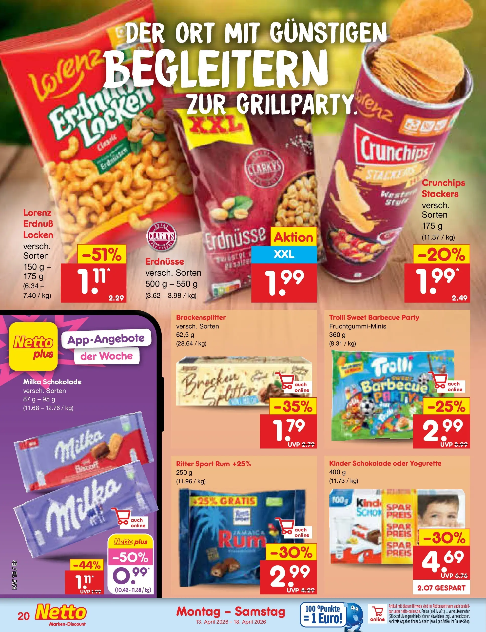 Netto Marken-Discount Prospekt Nordhausen	 (ab 13.04.2026) » Angebote | Seite: 28 | Produkte: Erdnüsse, Yogurette, Ritter sport, Milka