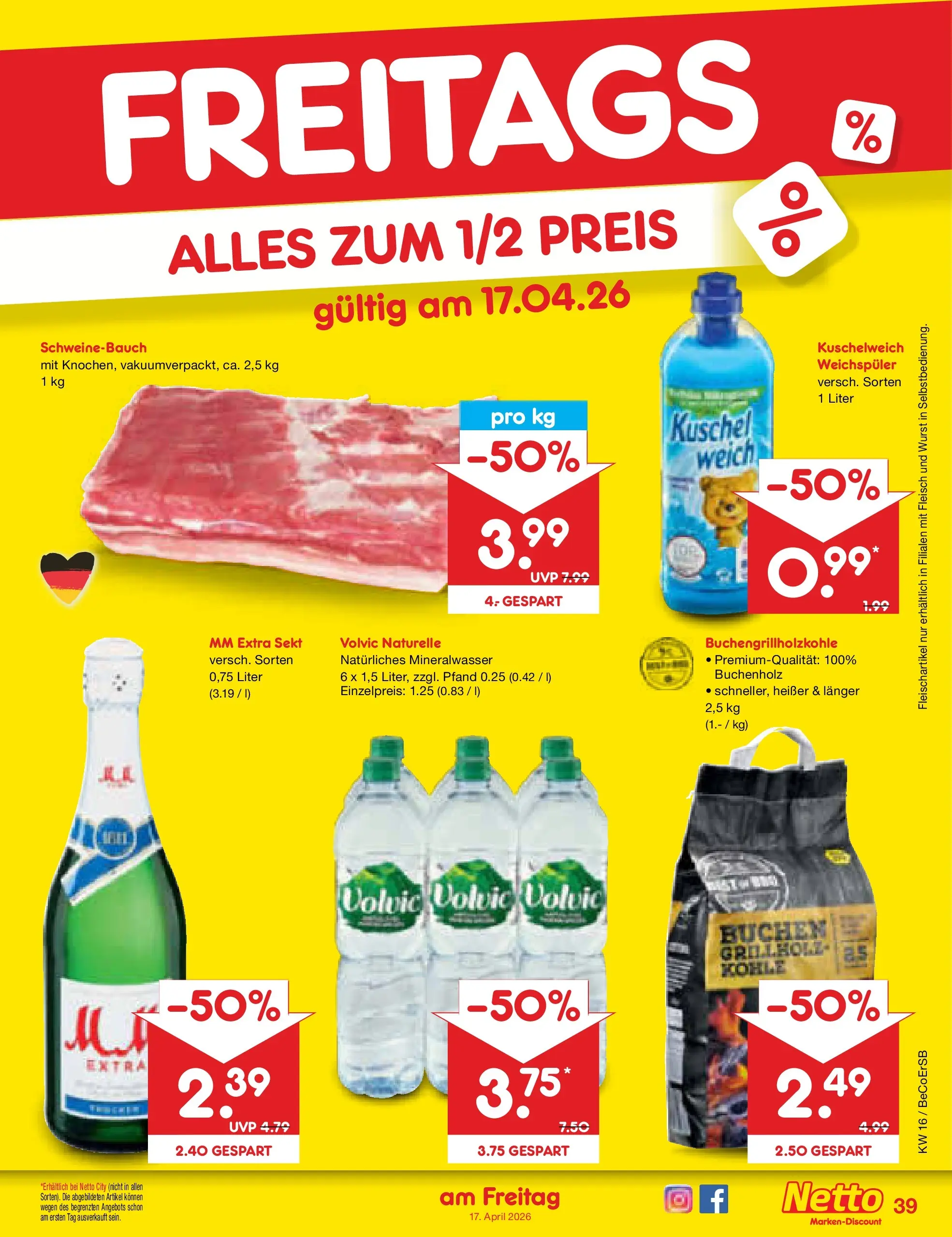 Netto Marken-Discount Prospekt Nordhausen	 (ab 13.04.2026) » Angebote | Seite: 61 | Produkte: Mineralwasser, Weichspüler, Volvic, Fleisch