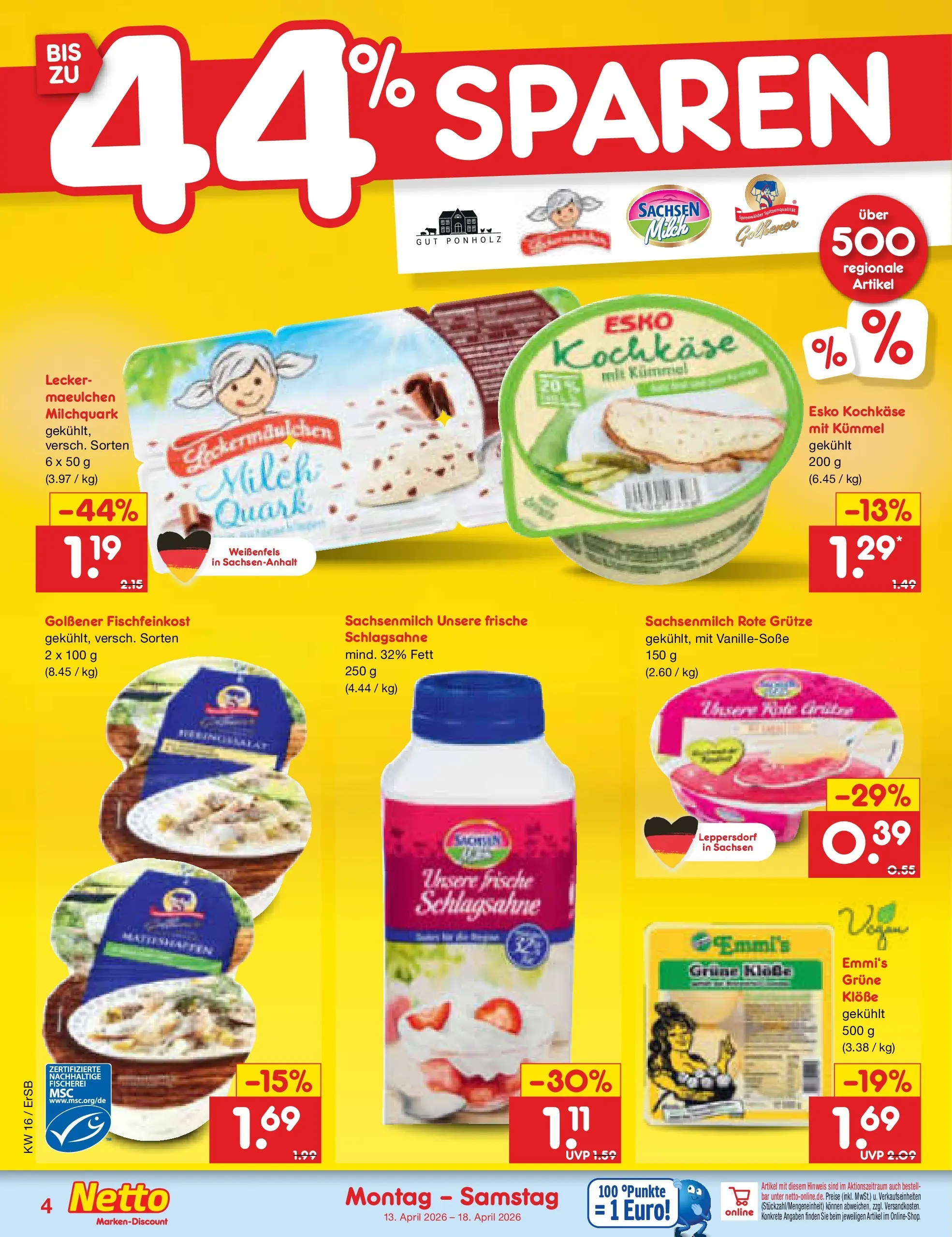 Netto Marken-Discount Prospekt Nordhausen	 (ab 13.04.2026) » Angebote | Seite: 31 | Produkte: Quark, Schlagsahne, Milch