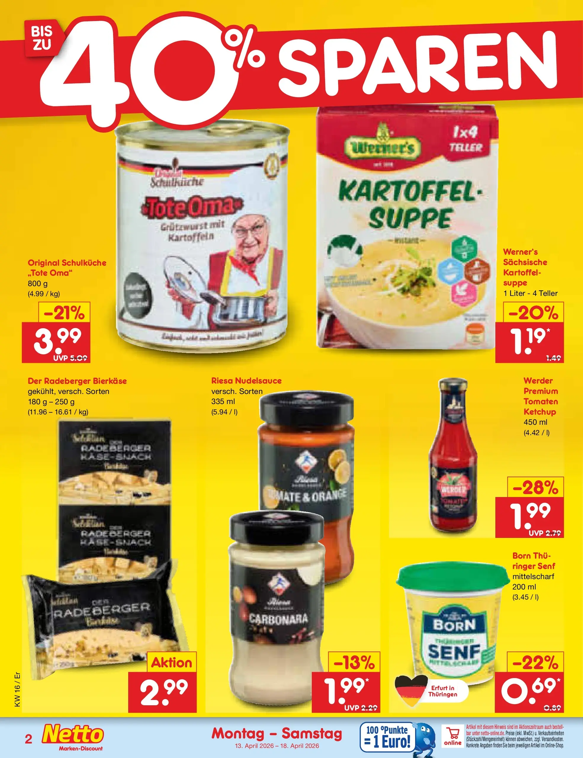 Netto Marken-Discount Prospekt Nordhausen	 (ab 13.04.2026) » Angebote | Seite: 32 | Produkte: Tomaten, Kartoffeln, Ketchup