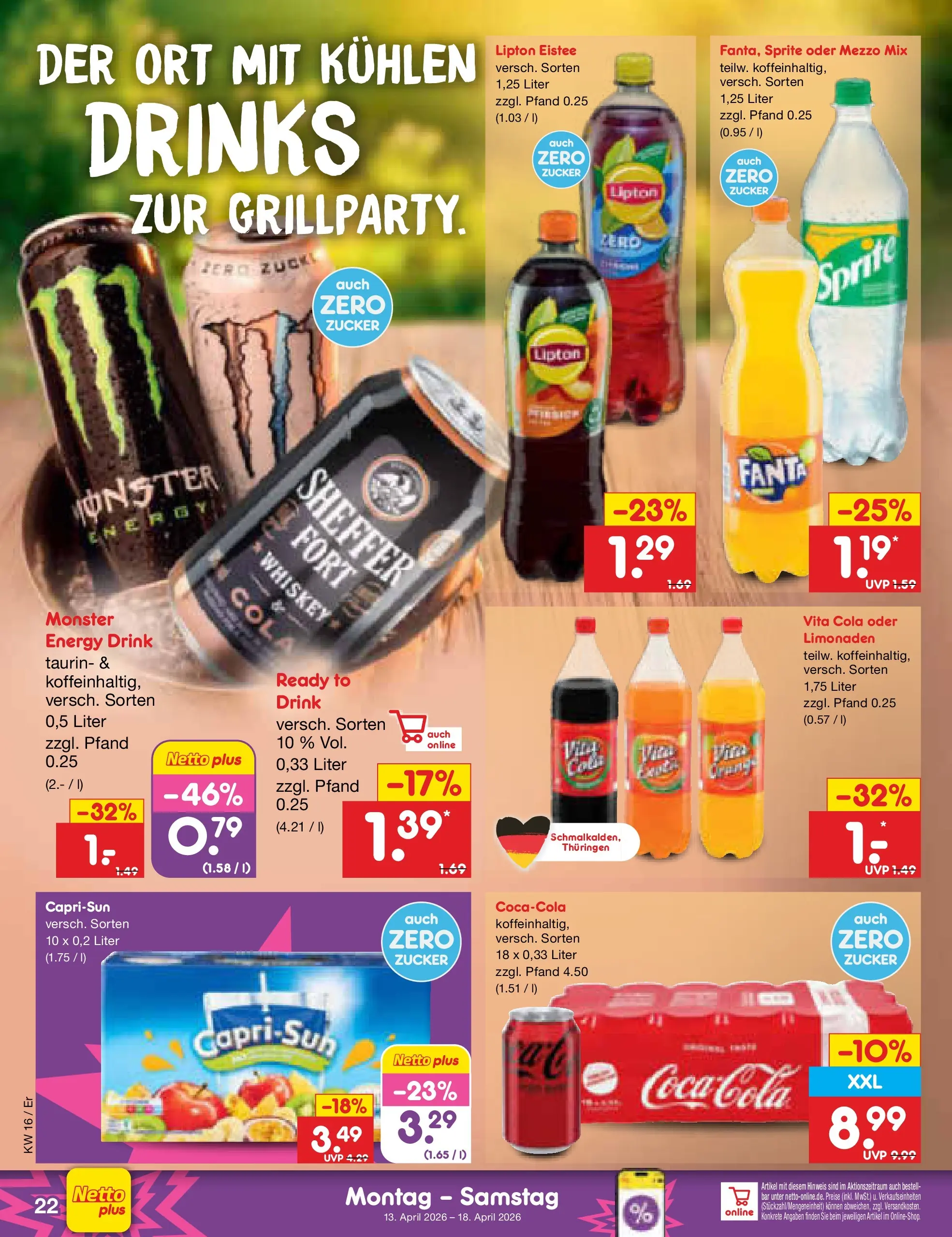 Netto Marken-Discount Prospekt Nordhausen	 (ab 13.04.2026) » Angebote | Seite: 34 | Produkte: Mezzo mix, Coca cola, Sprite, Oder mezzo mix