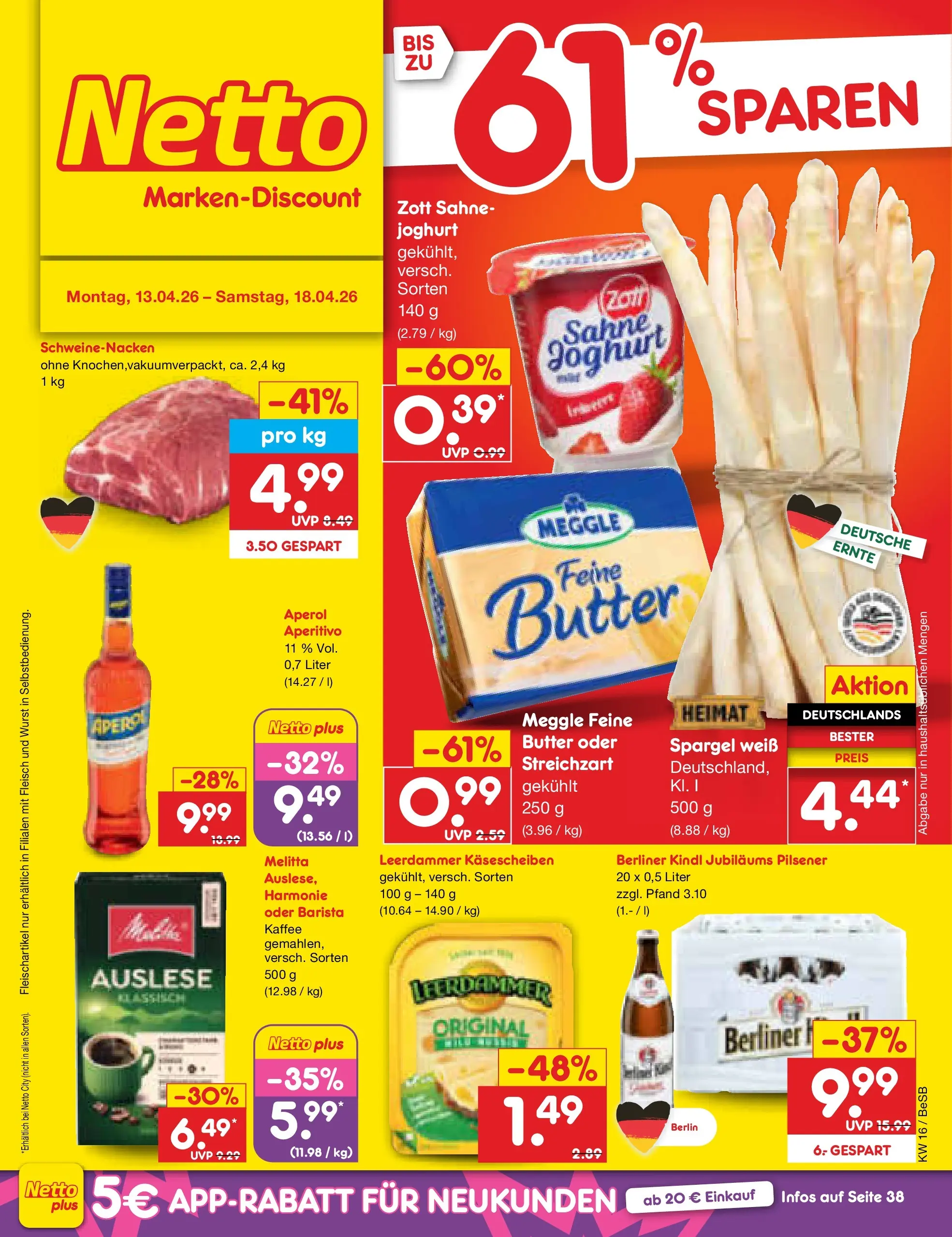 Netto Marken-Discount Prospekt Kremmen	 (ab 13.04.2026) » Angebote | Seite: 1 | Produkte: Berliner, Melitta, Leerdammer, Sahne