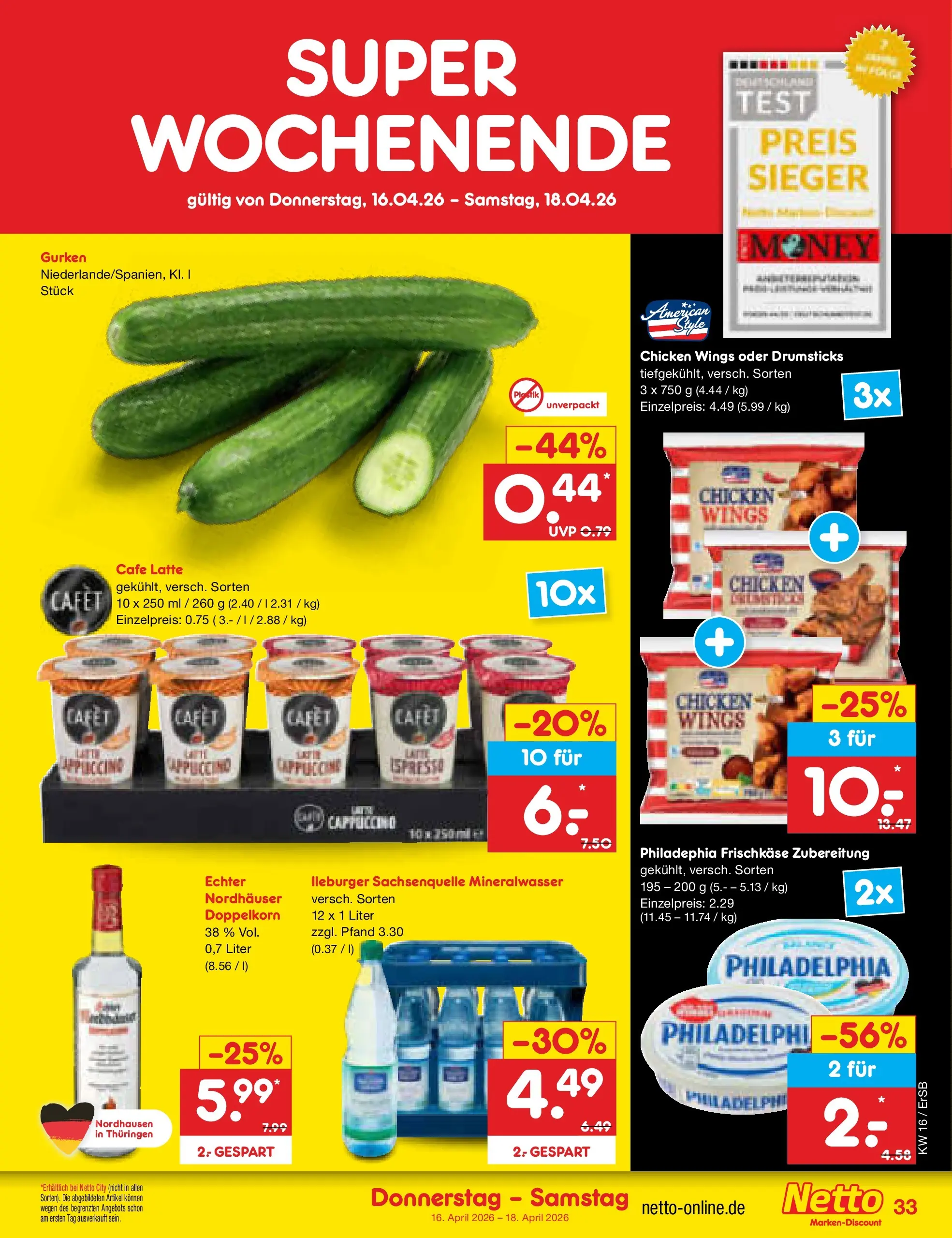 Netto Marken-Discount Prospekt Nordhausen	 (ab 13.04.2026) » Angebote | Seite: 55 | Produkte: Philadelphia, Mineralwasser, Gurken, Frischkase