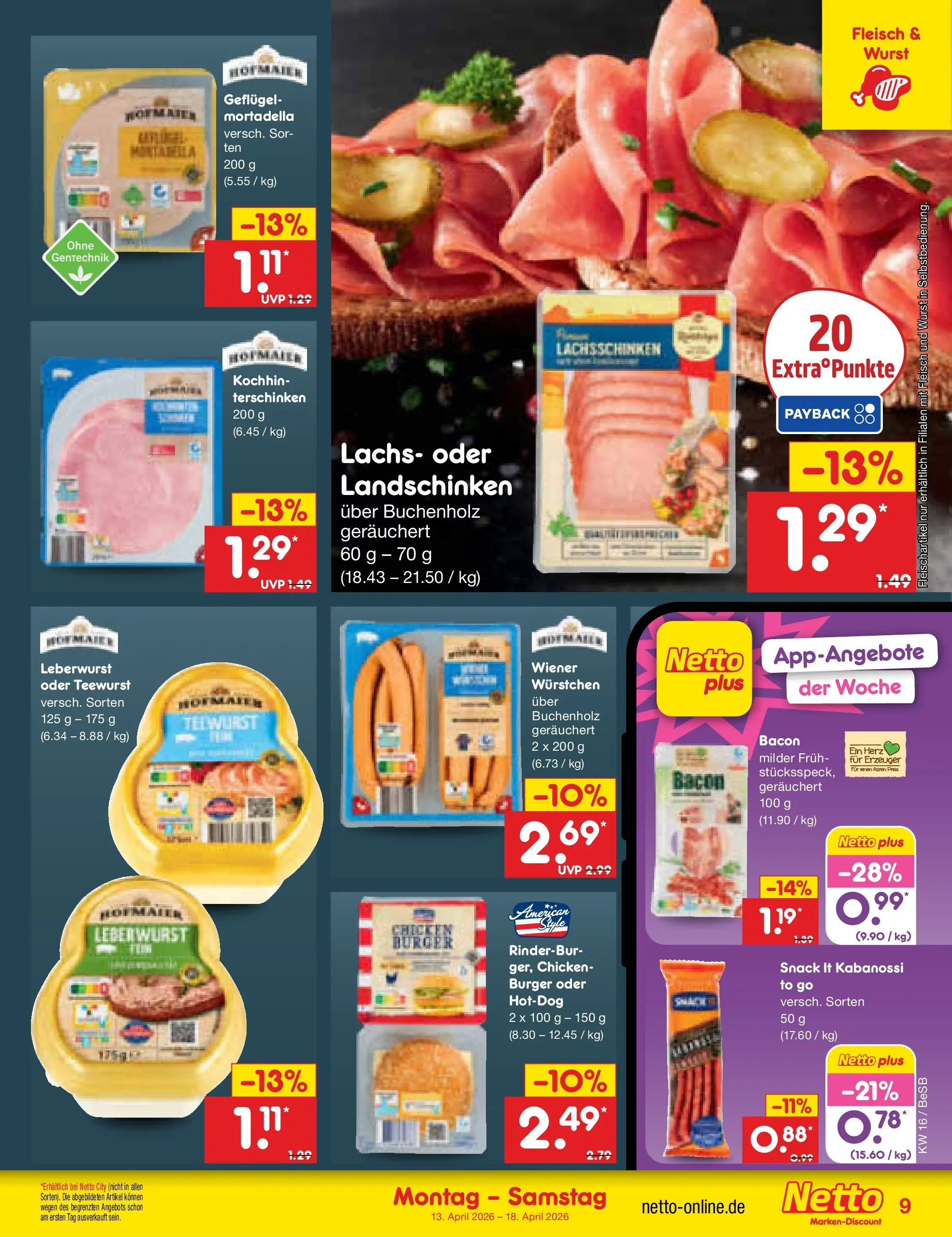 Netto Marken-Discount Prospekt Kremmen	 (ab 13.04.2026) » Angebote | Seite: 11 | Produkte: Burger, Lachs, Wurst, Fleisch