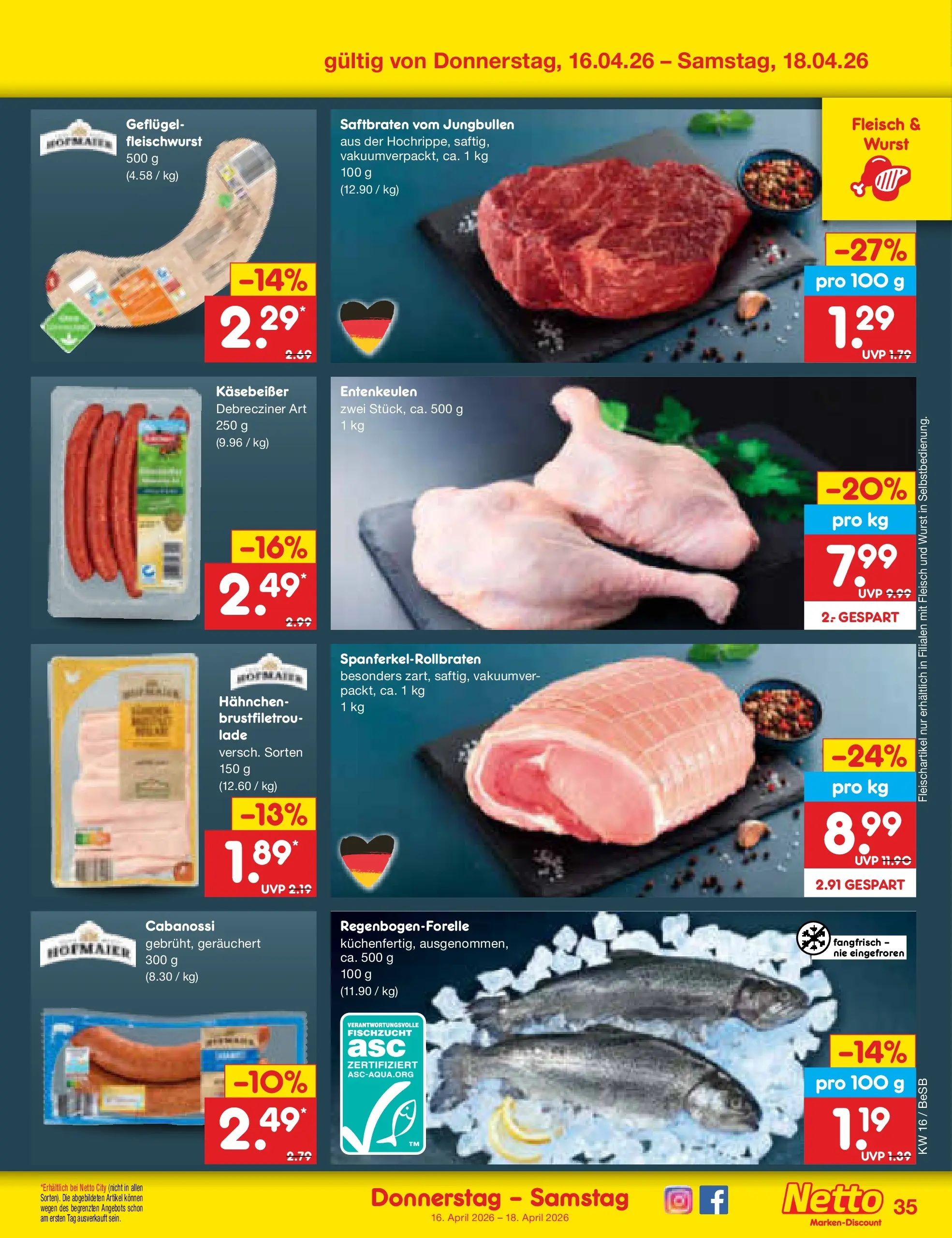 Netto Marken-Discount Prospekt Kremmen	 (ab 13.04.2026) » Angebote | Seite: 53 | Produkte: Hahnchen, Wurst, Fleisch