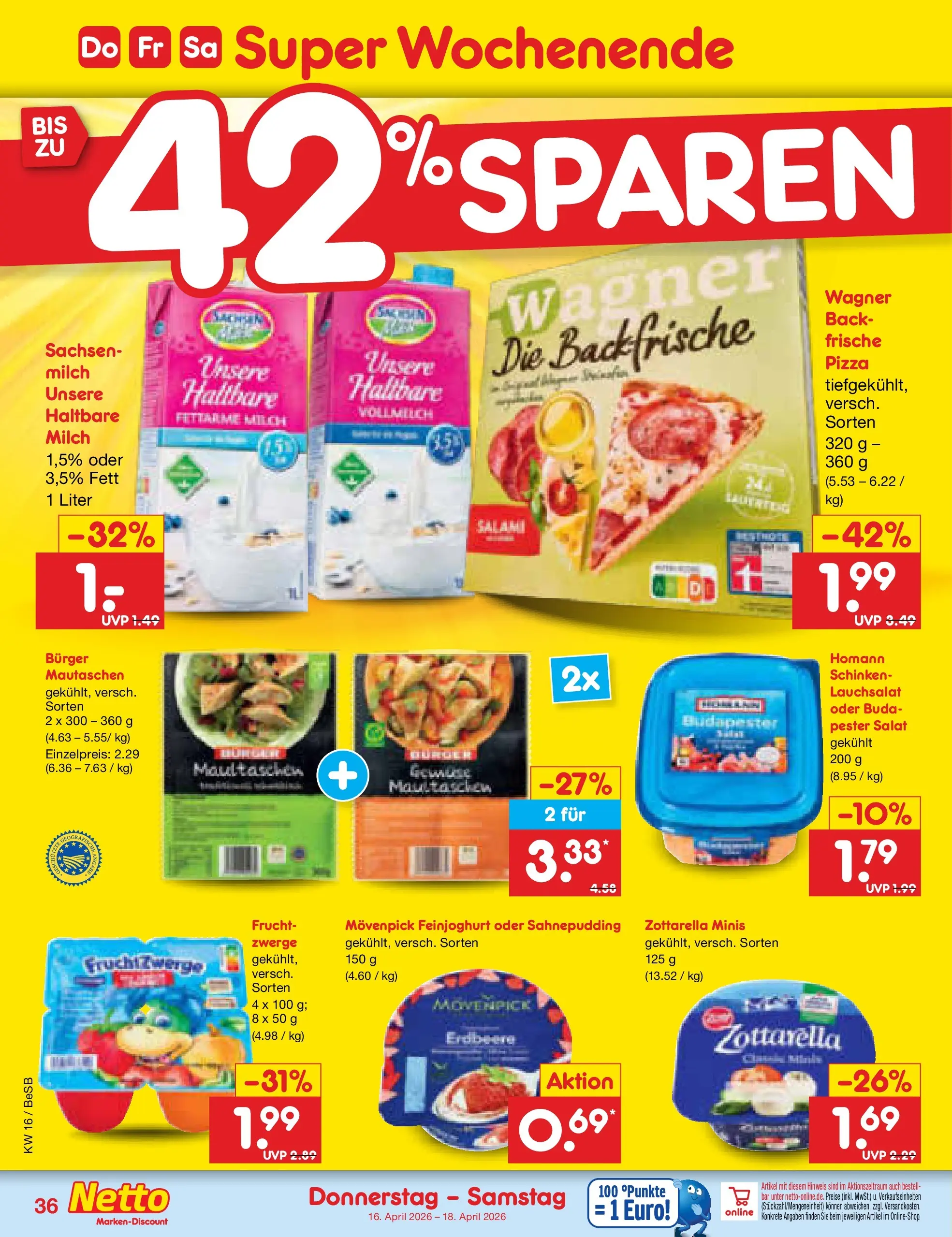 Netto Marken-Discount Prospekt Kremmen	 (ab 13.04.2026) » Angebote | Seite: 54 | Produkte: Milch, Schinken, Pizza, Salat