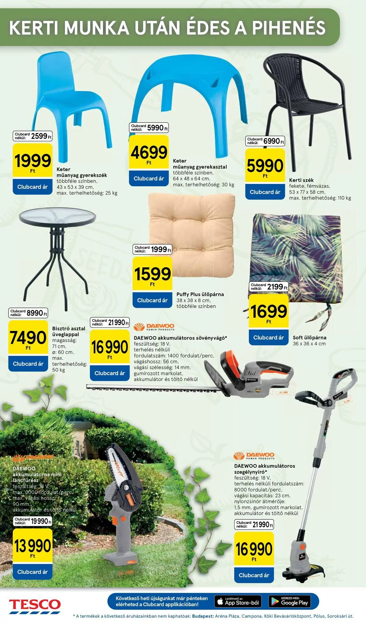 Tesco akciós újság - 2026.04.07.-tól - online | Oldal: 28 | Termékek: Szék, Akkumulátor, Töltő, Ülőpárna