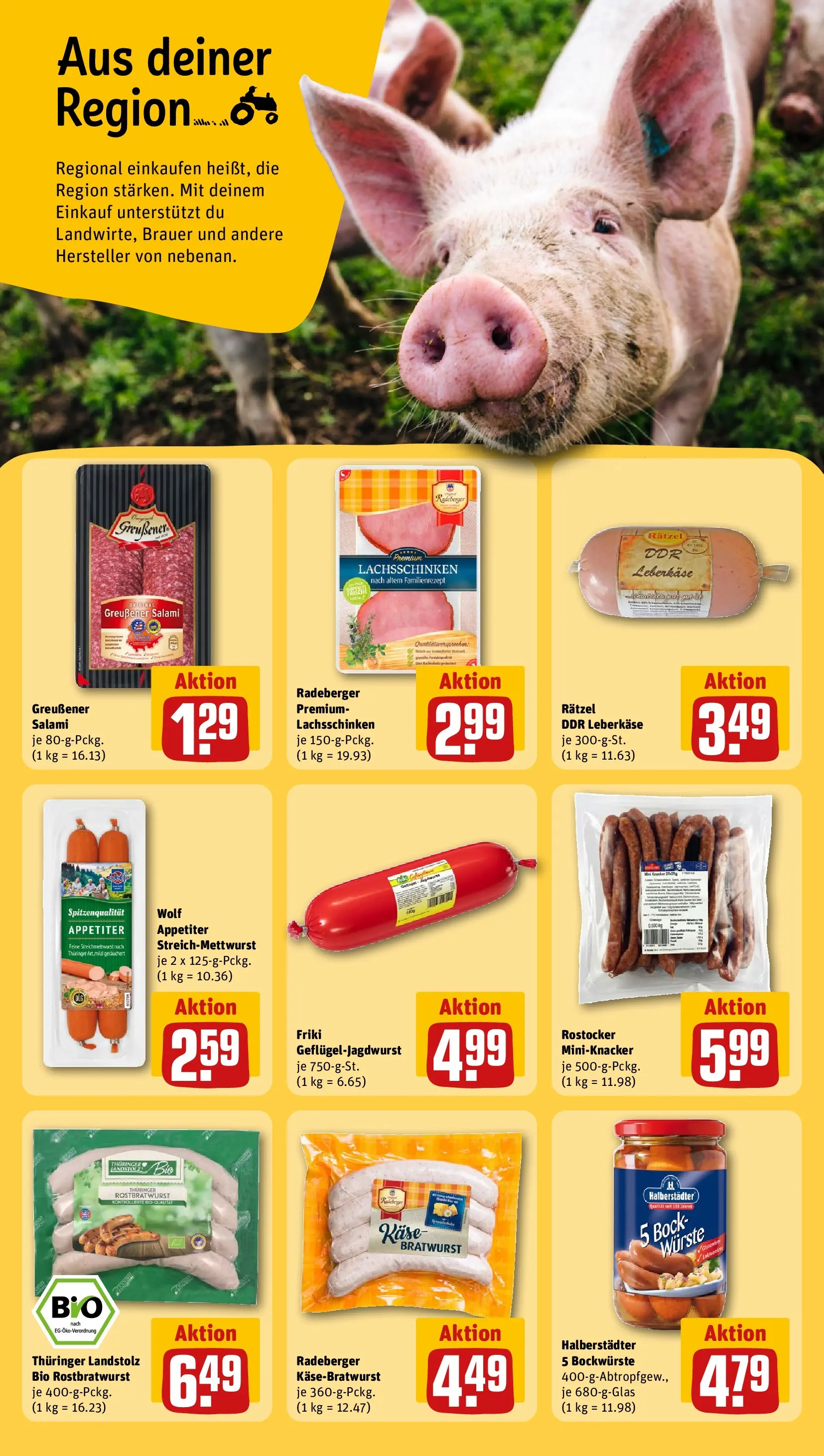 REWE Prospekt ab 12.04.2026 zum Blättern » Angebote | Seite: 16 | Produkte: Käse, Bratwurst, Salami, Leberkase