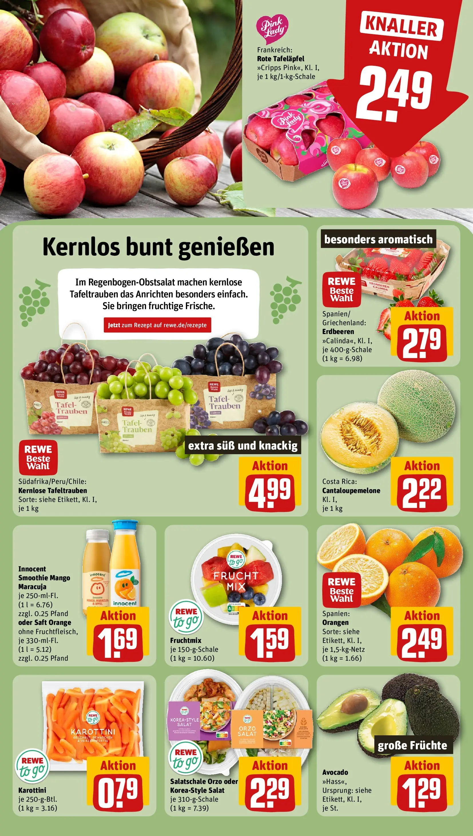 REWE Prospekt ab 12.04.2026 zum Blättern » Angebote | Seite: 4 | Produkte: Trauben, Orangen, Mango, Saft