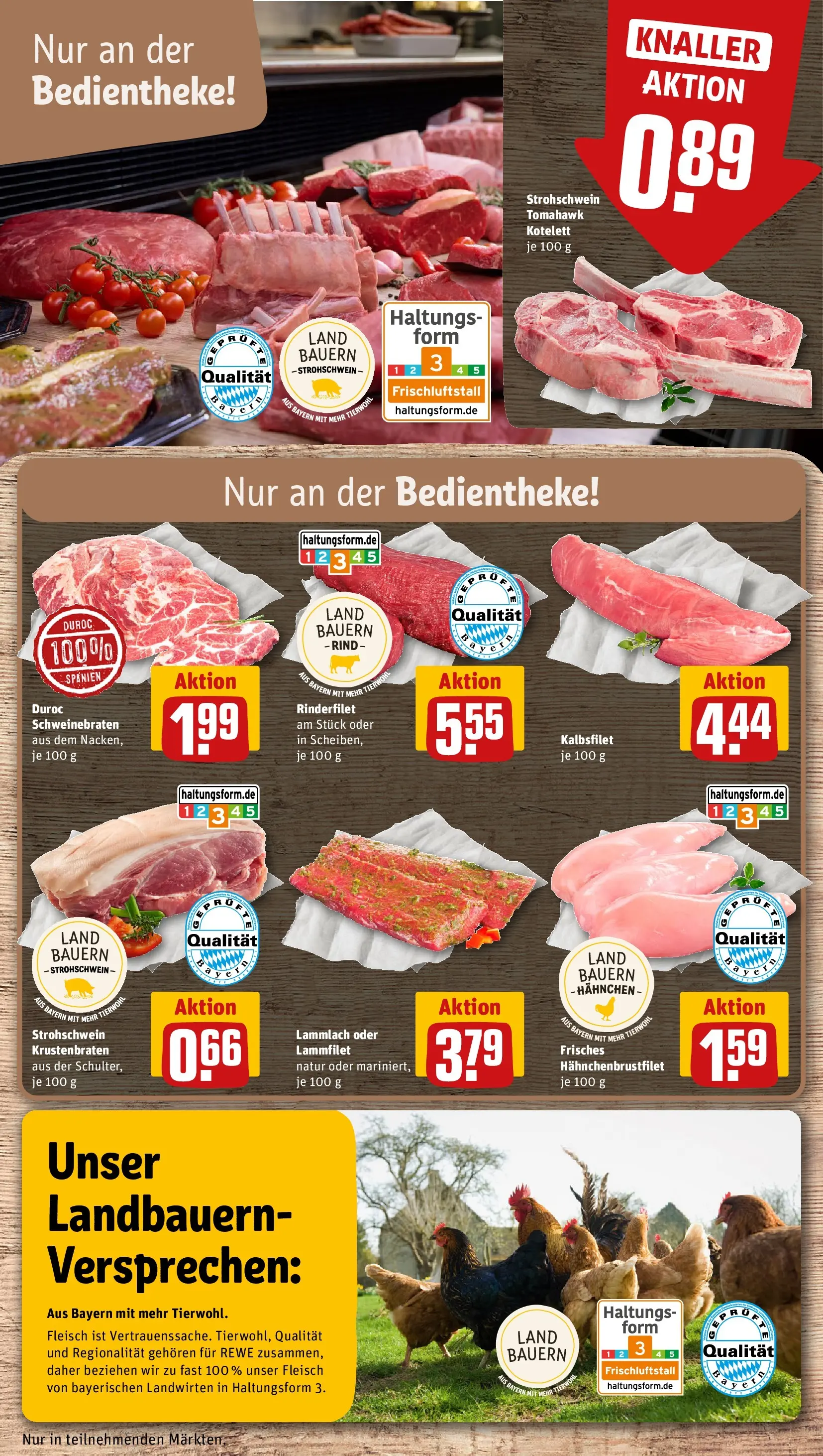 REWE Prospekt ab 12.04.2026 zum Blättern » Angebote | Seite: 8 | Produkte: Hahnchen, Rinderfilet, Krustenbraten, Fleisch