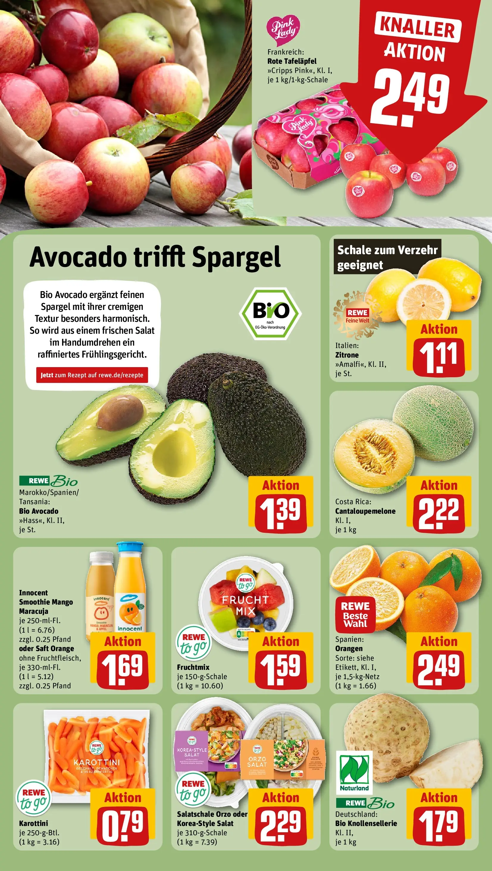 REWE Prospekt ab 12.04.2026 zum Blättern » Angebote | Seite: 4 | Produkte: Äpfel, Orangen, Spargel, Zitrone