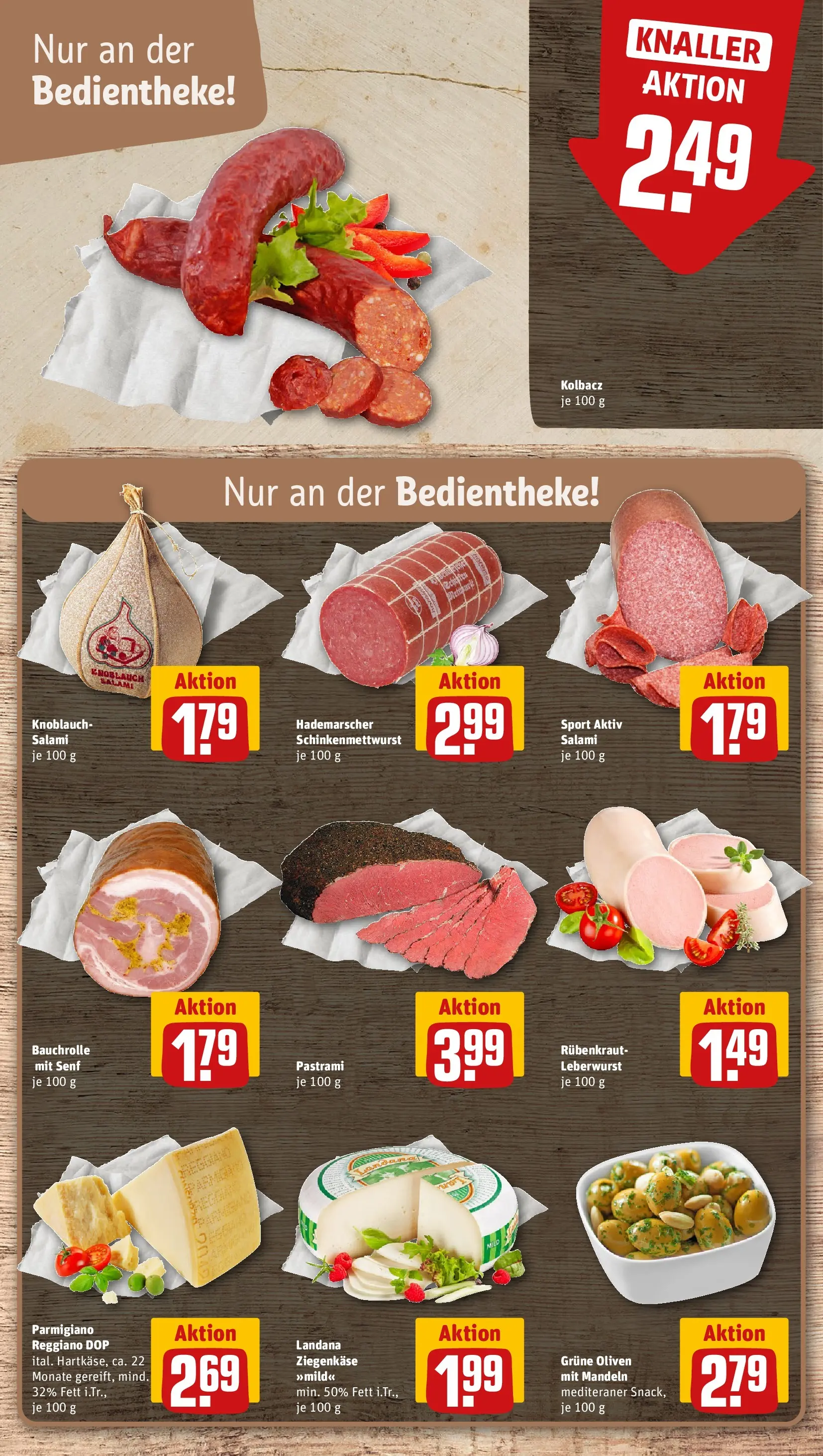 REWE Prospekt ab 12.04.2026 zum Blättern » Angebote | Seite: 7 | Produkte: Ziegenkäse, Mandeln, Knoblauch, Salami