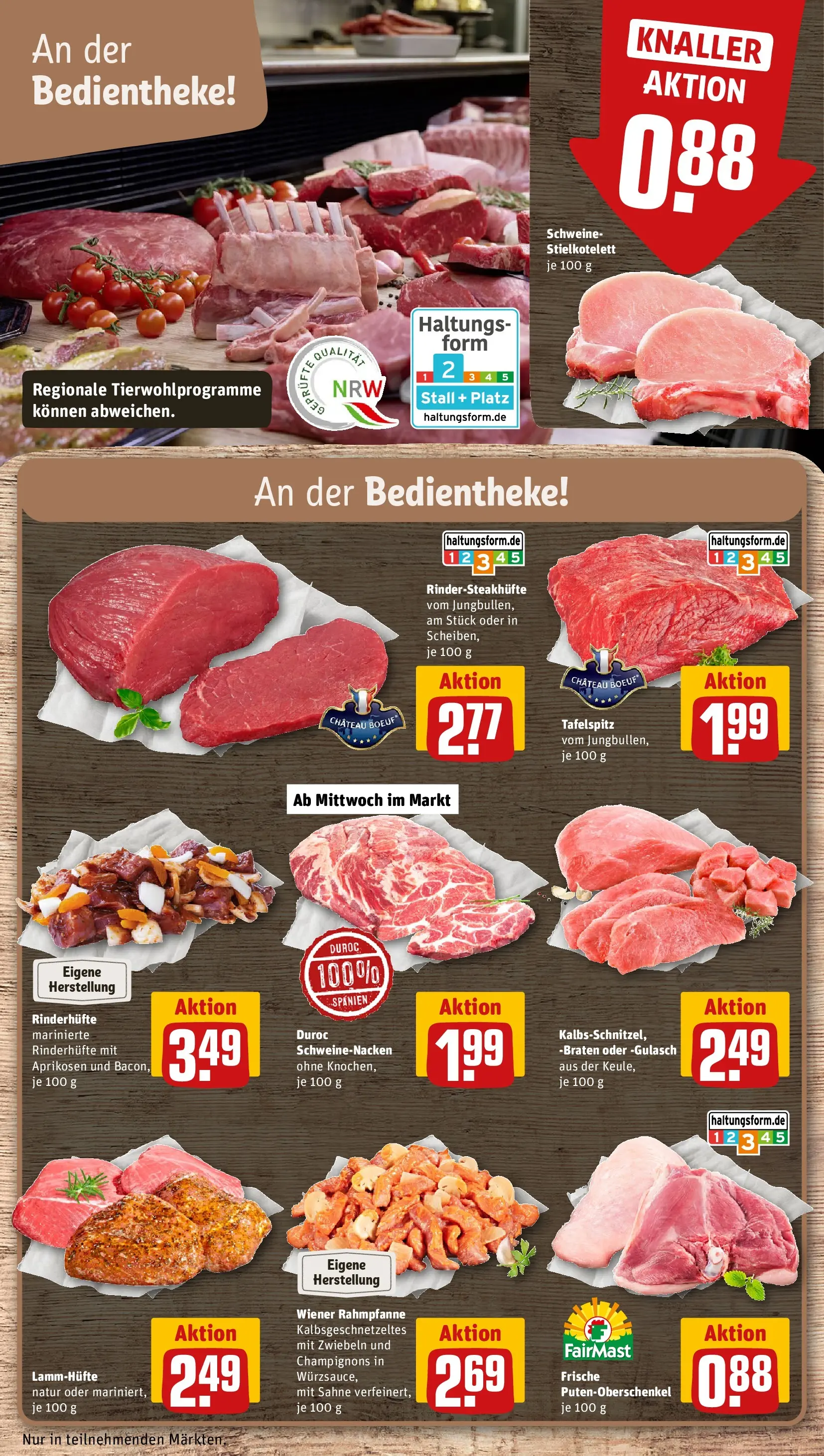REWE Prospekt ab 12.04.2026 zum Blättern » Angebote | Seite: 8 | Produkte: Tafelspitz, Schweinenacken, Champignons, Gulasch