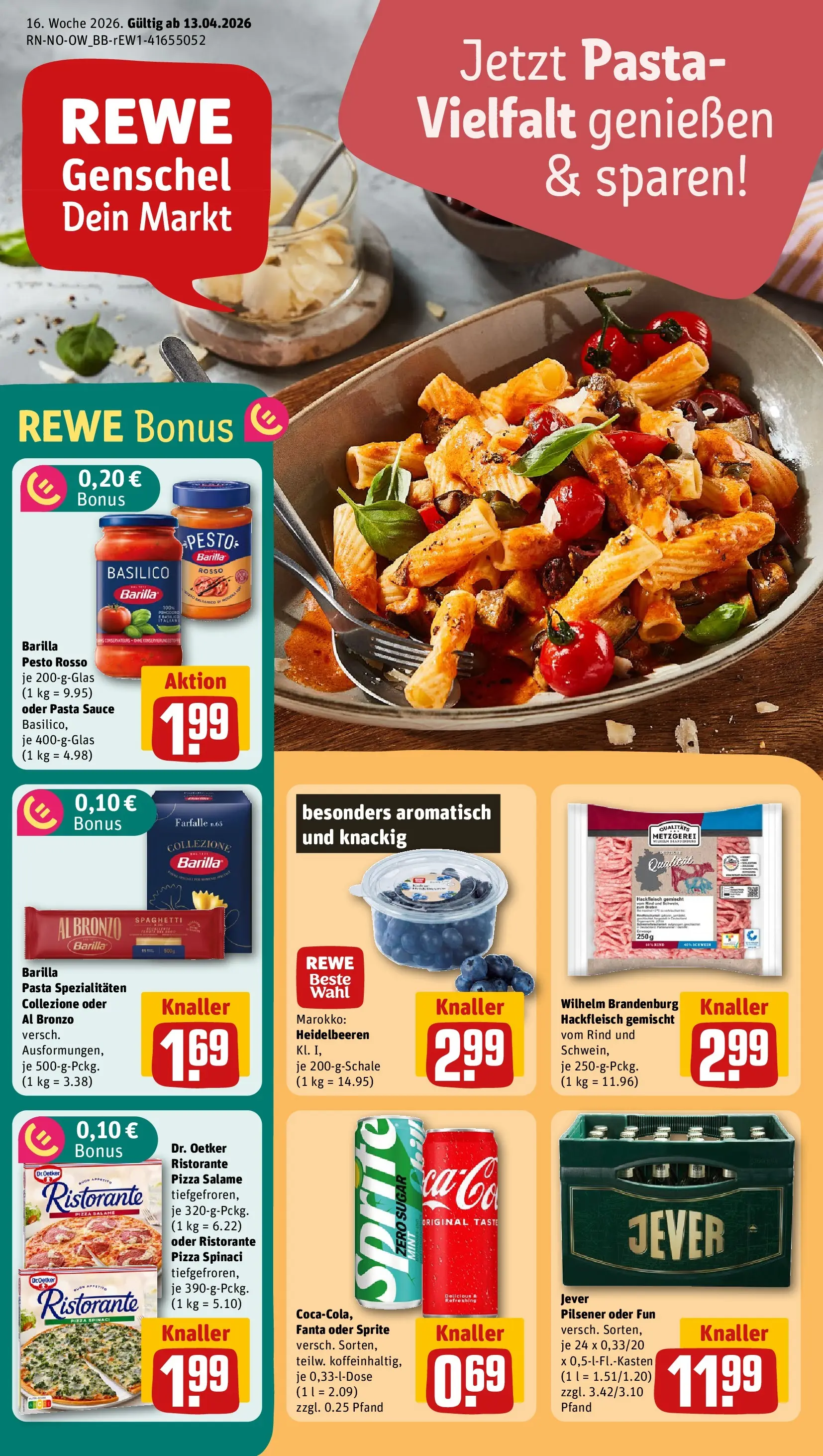 REWE Prospekt ab 12.04.2026 zum Blättern » Angebote | Seite: 1 | Produkte: Ristorante, Barilla, Jever, Pasta