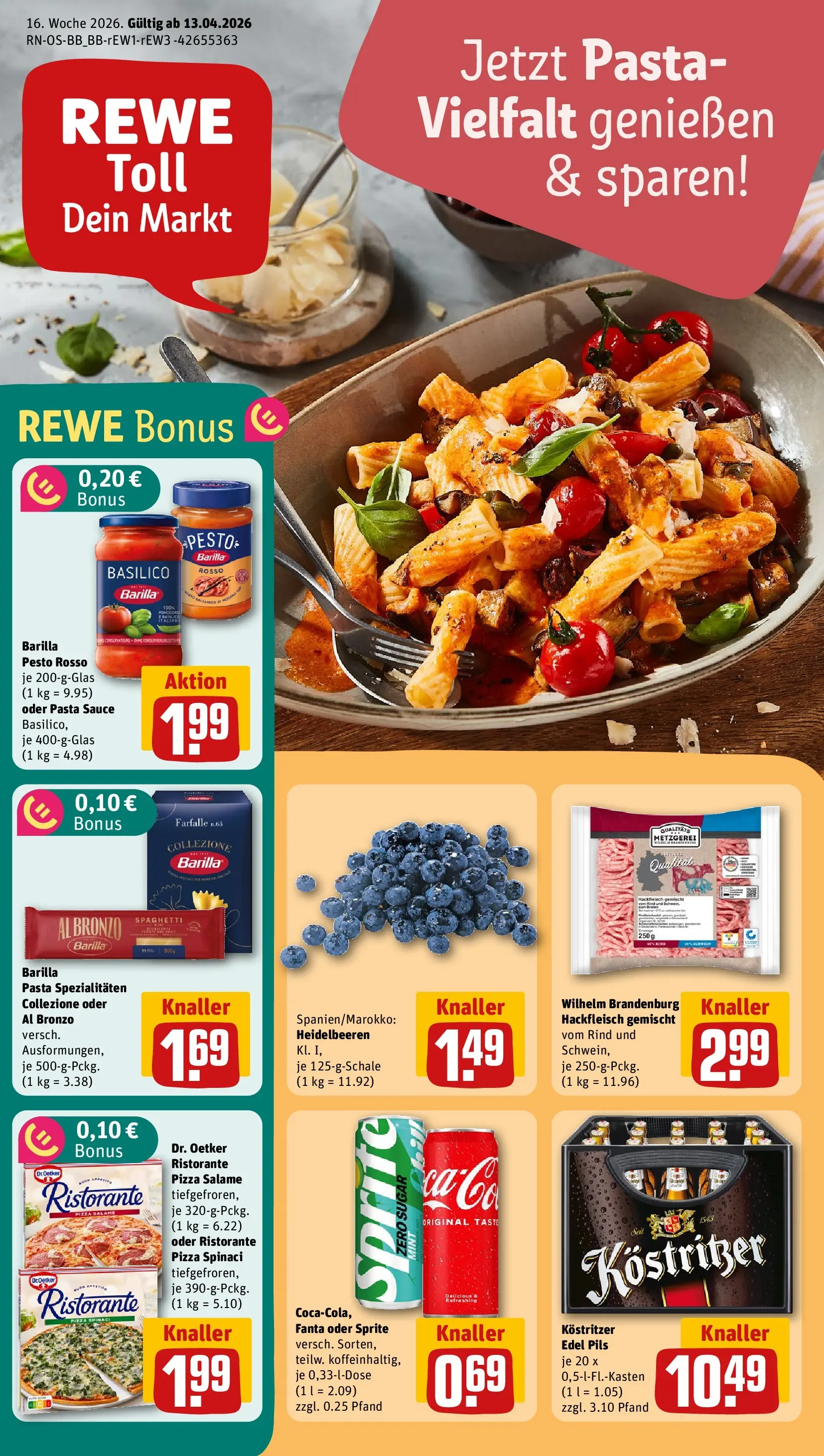 REWE Prospekt ab 12.04.2026 zum Blättern » Angebote | Seite: 1 | Produkte: Ristorante, Fanta, Barilla pesto, Pizza