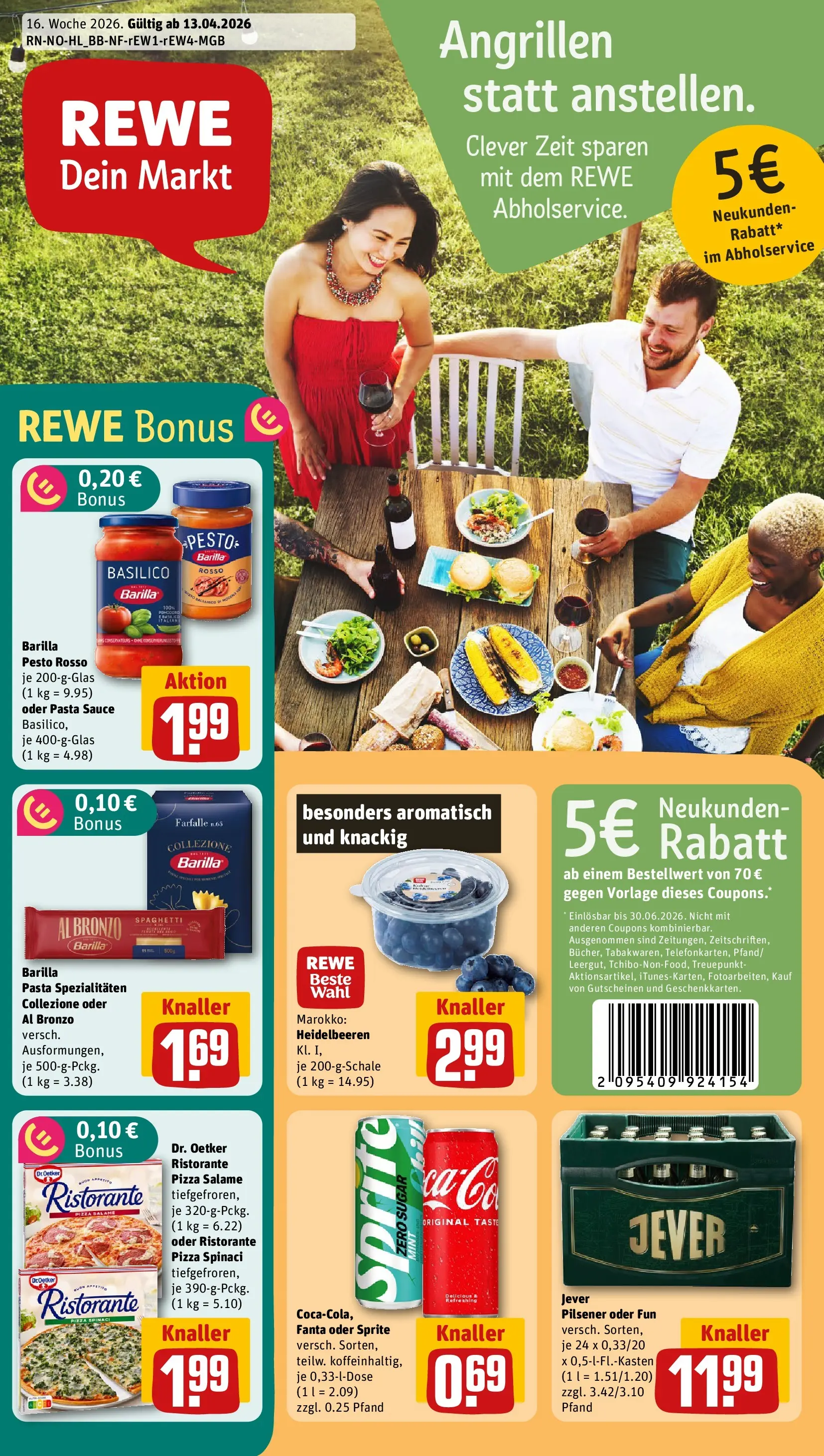 REWE Prospekt ab 12.04.2026 zum Blättern » Angebote | Seite: 1 | Produkte: Fanta, Barilla, Barilla pesto, Pasta